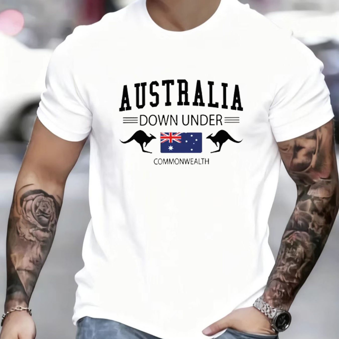 TEMU Men's National "australia Under" Creative Print T-shirt, Outdoor Casual Round Neck Short Sleeve Top