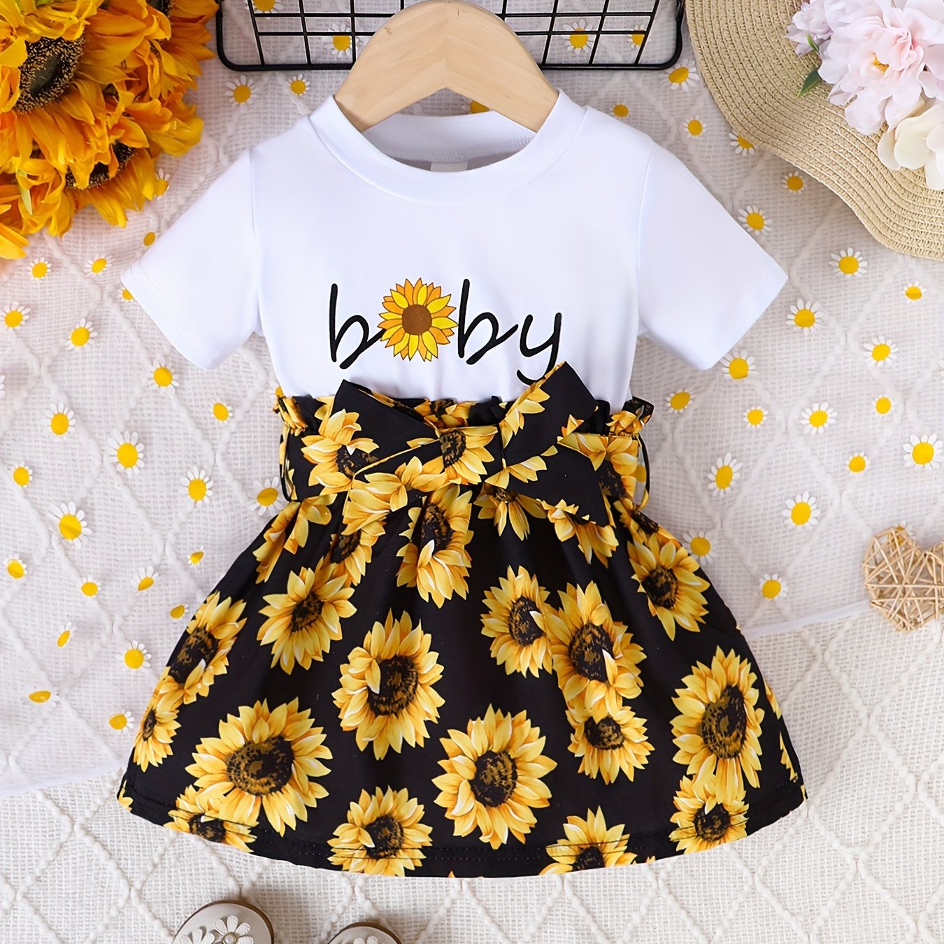 baby girls casual sunflower graphic print short sleeve Temu United Kingdom