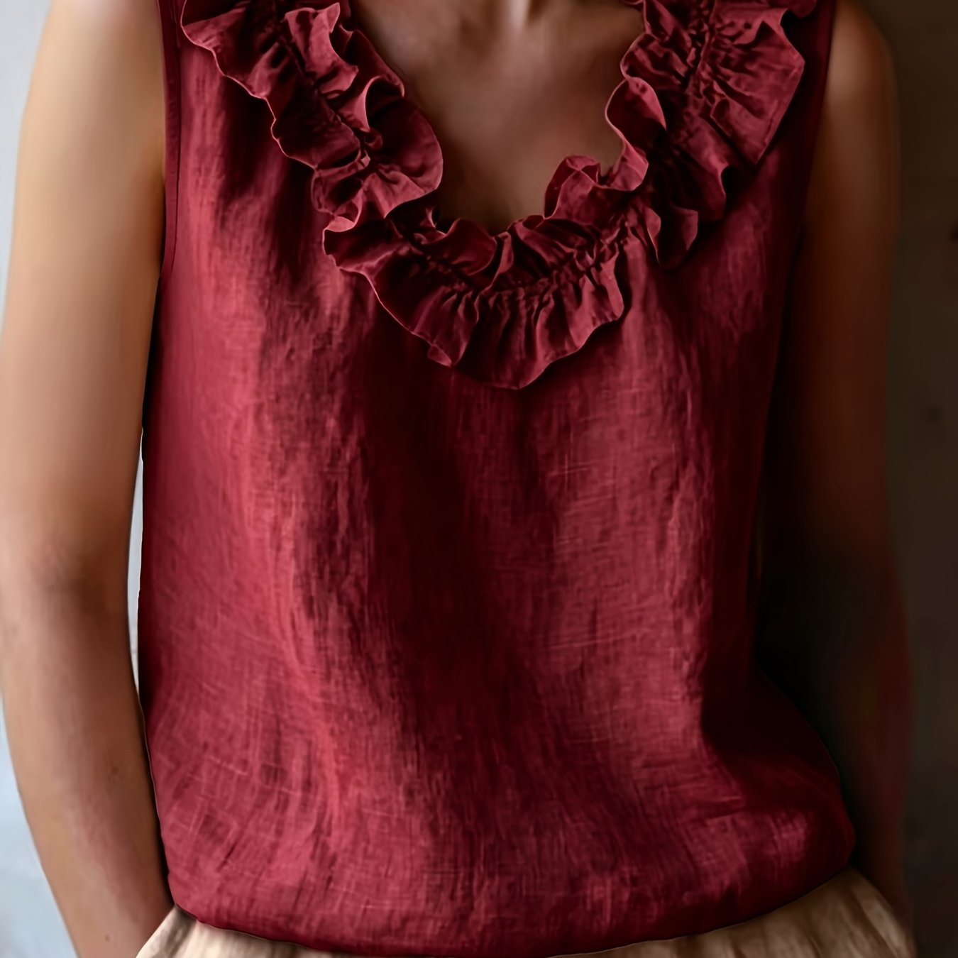 TEMU Camiseta sin con volantes y ajuste holgado de para /verano