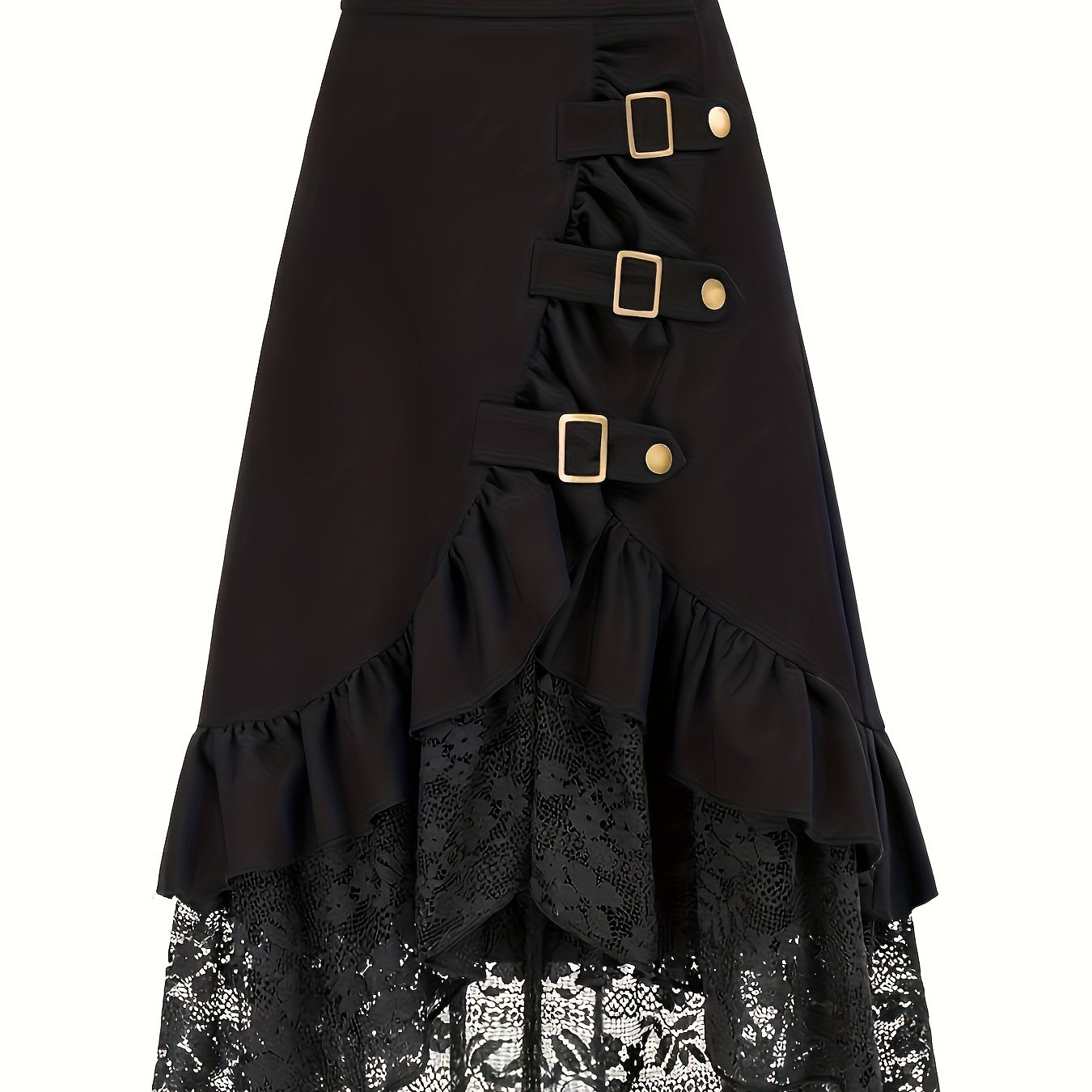 TEMU Fashion Gothic Spitze Patchwork Rüschen Einfarbig Piratenrock