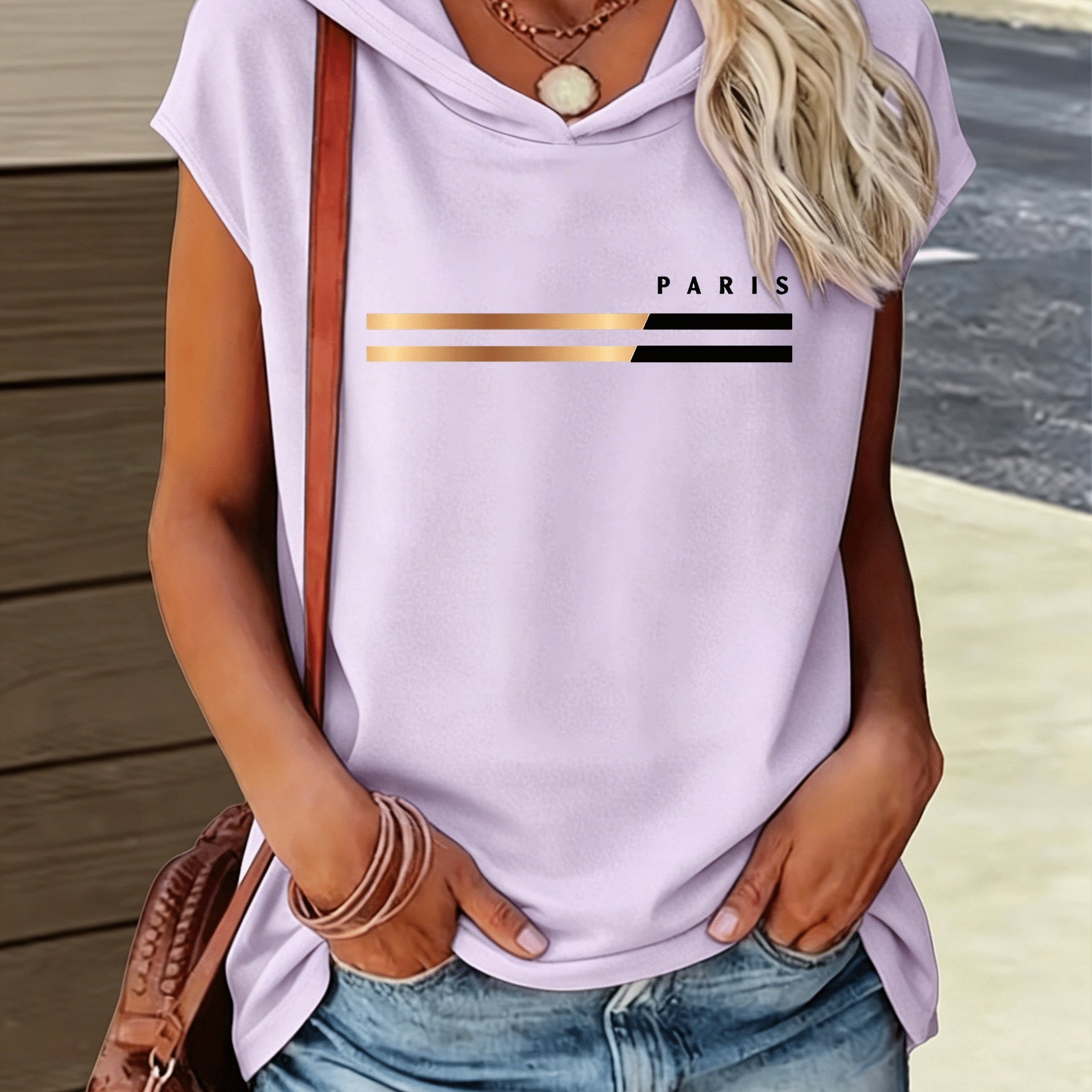 TEMU 1pc Women's Y2k Style Hooded T-shirt - Black & Golden Contrast Short Sleeve Top With Hood, Loose Fit Blouse Suitable For Gym, Casual Wear,