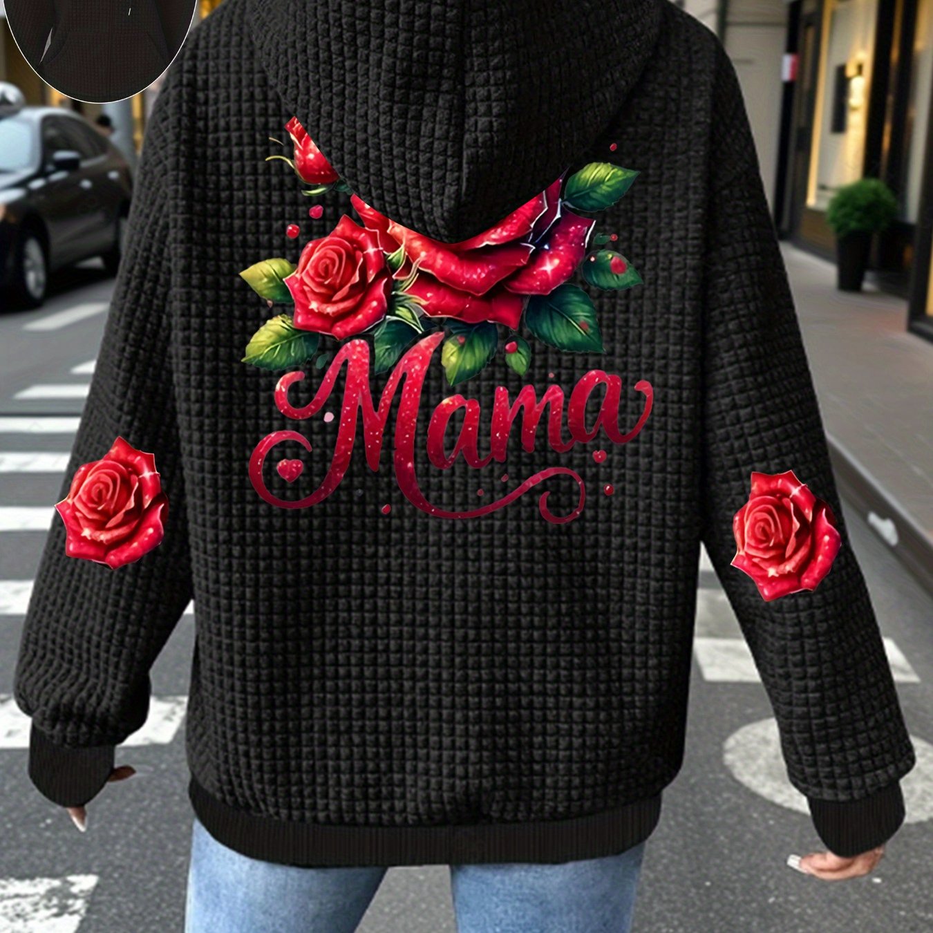 TEMU Comfortable Waffle Women's Jacket, Zip-up Hooded Casual Lightweight Comfortable Outerwear, Women's Top Casual Sport Coat. Trendy Printed Women's