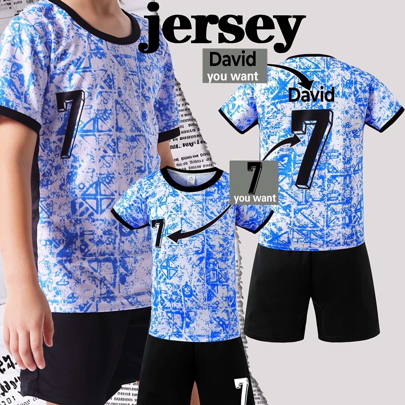 TEMU Personalized Custom Name And Number- Adolescent Football Kit, Jersey& Shorts Combo, Lightweight &breathable For Sports & Casual Wear., Perfect