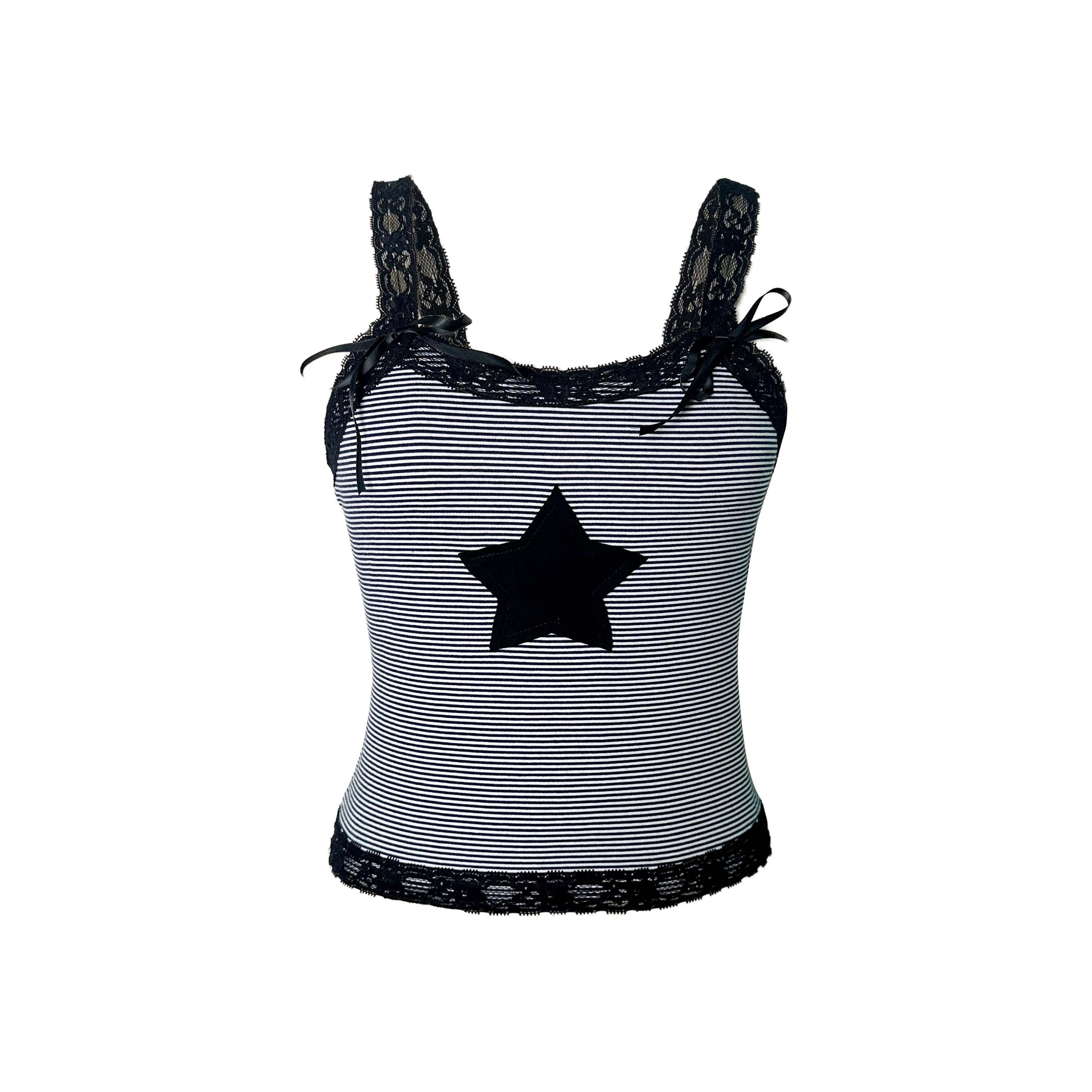 Star Stripe Print Lace Trim Cami Top Y2k Sleeveless Cami Top - Temu United  Arab Emirates