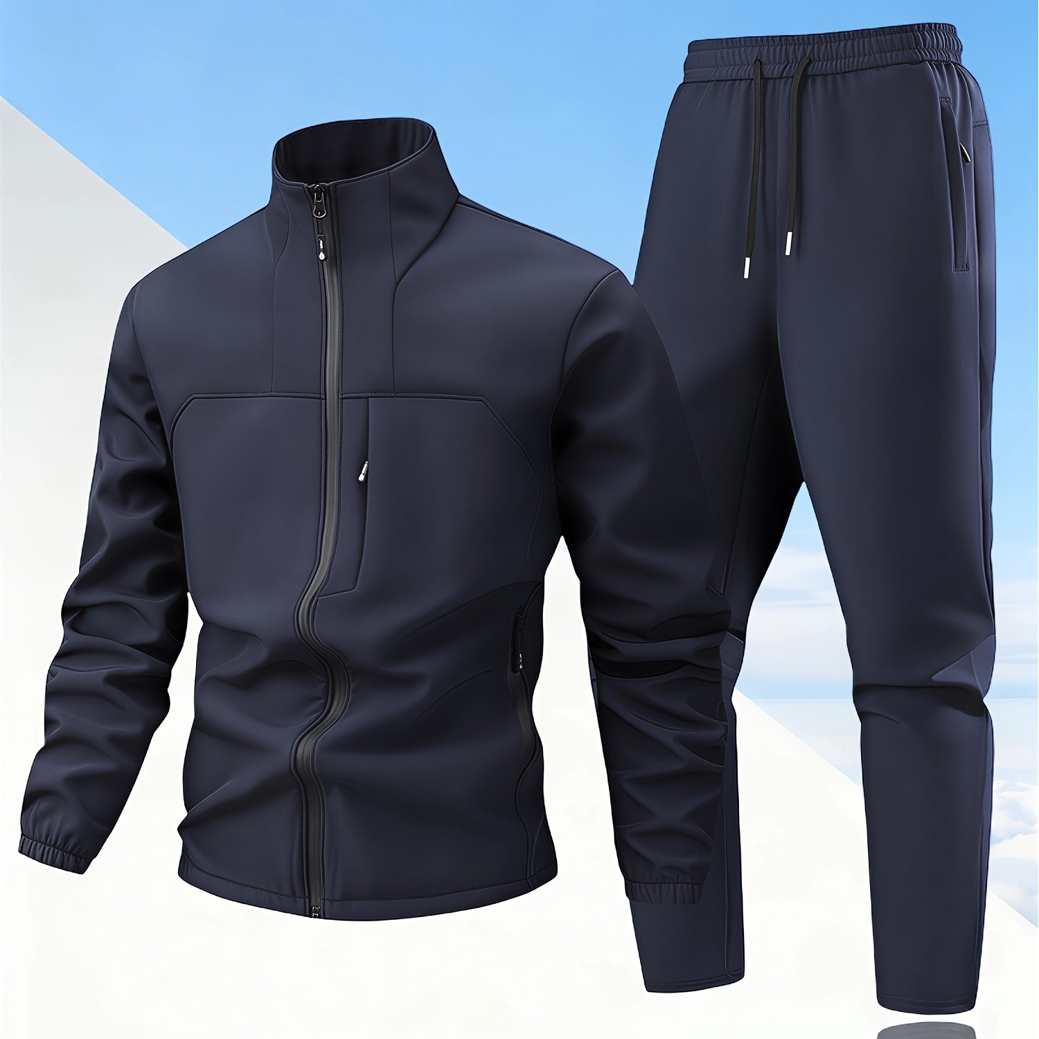 TEMU Spring And Winter Sports Fashion, Easy Two-piece Men's Stand Collar Warm Jacket And Pants, Daily Versatile Casual Suit