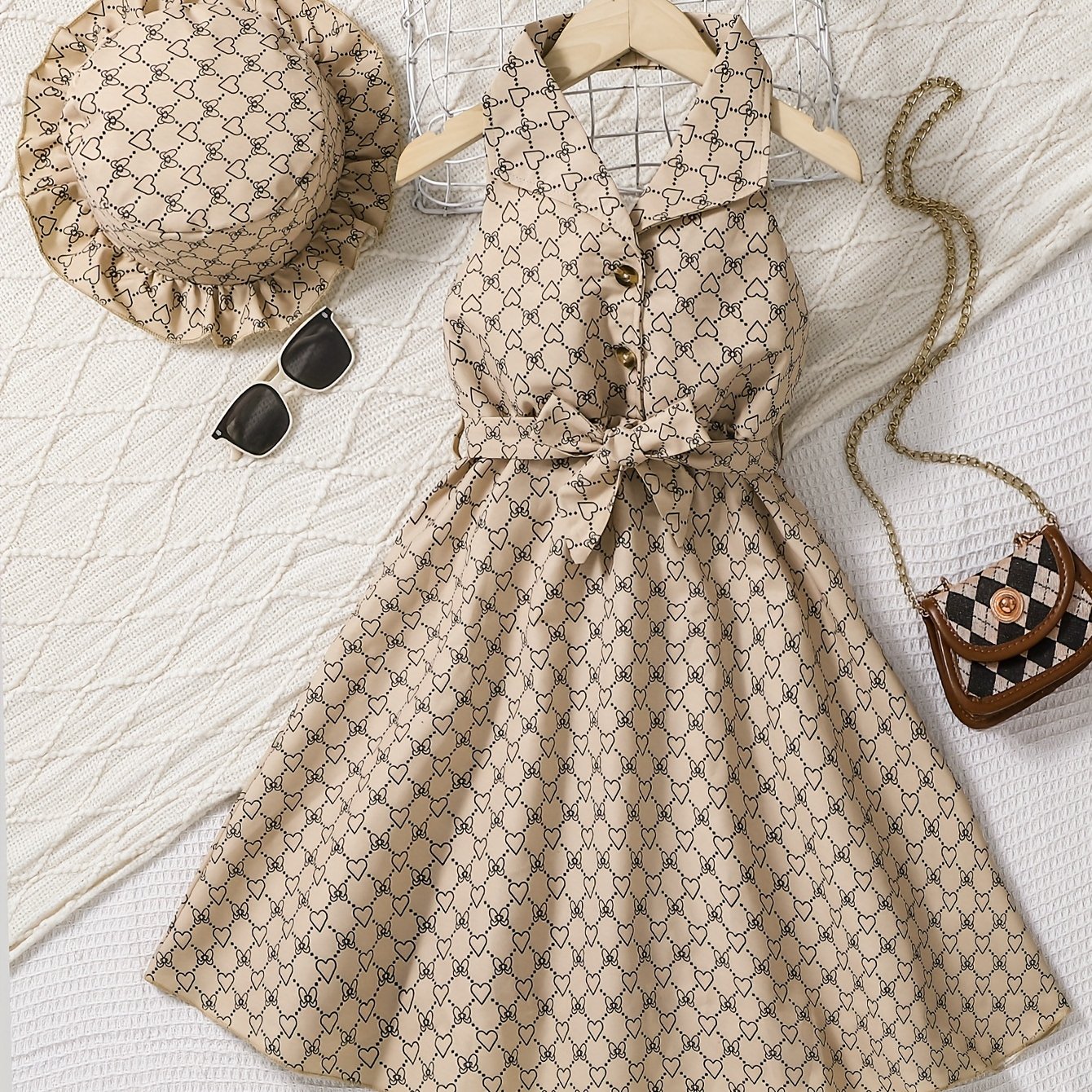 Image of Girls' Sleeveless Halter Neck Vest With Lapel A-line Casual Individual Sports Dress And Hat And Belt Holiday Dress Spring Summer Style