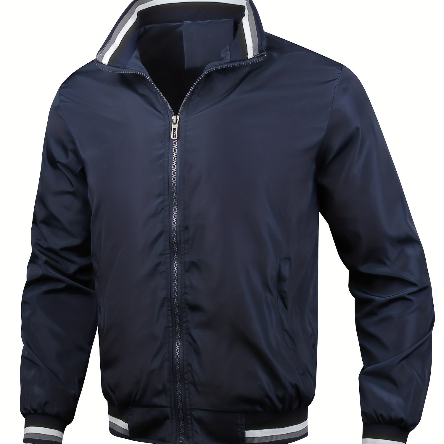 E-shop Herren Frühlings- und Herbst Pilotenjacke mit Stehkragen, lässiger Stil, atmungsaktive Sportbekleidung mit Color Blocking und Rippdetails,