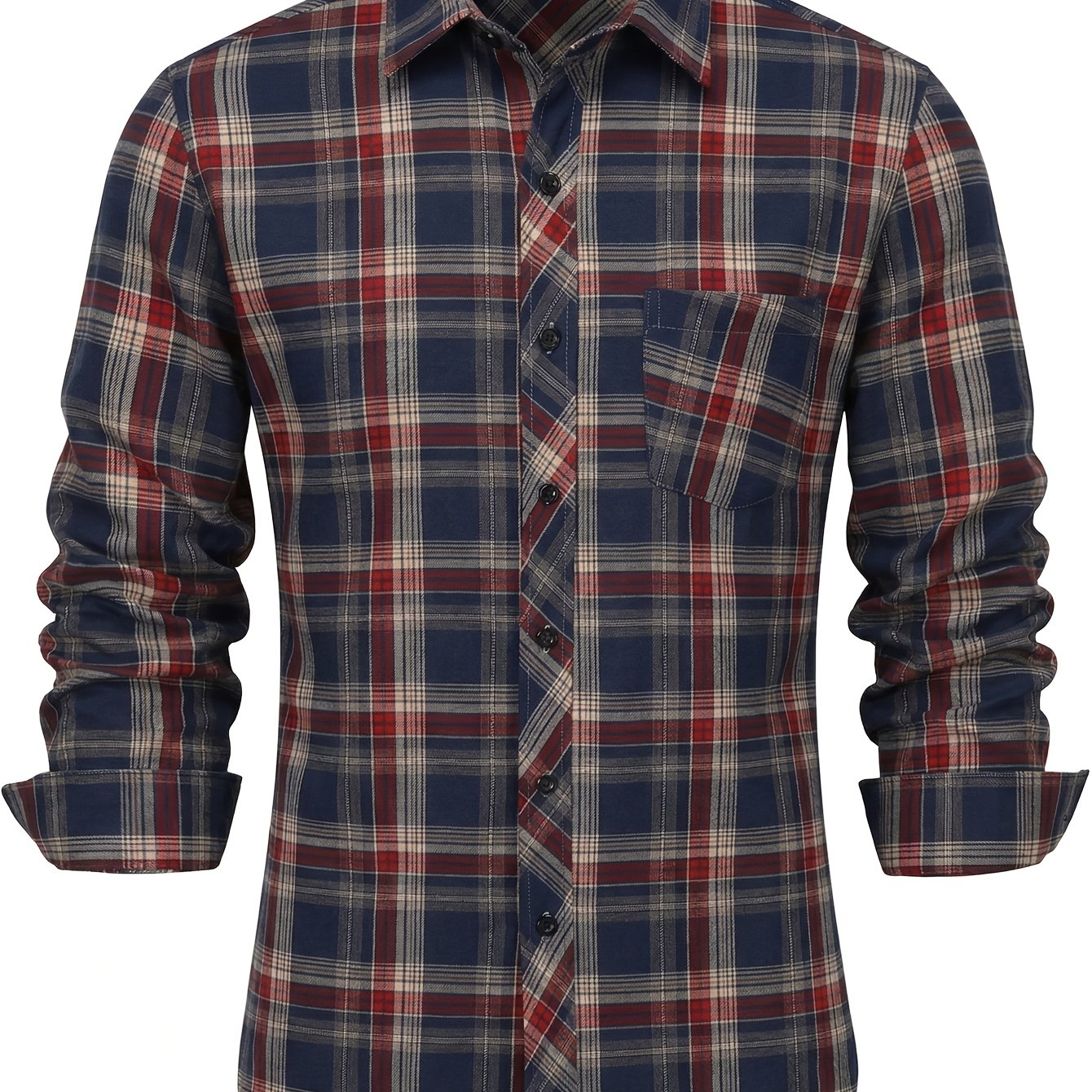 TEMU Men's Christmas Long-sleeve Shirt, Casual Regular Fit Business Fashion Trendy Plaid Shirt