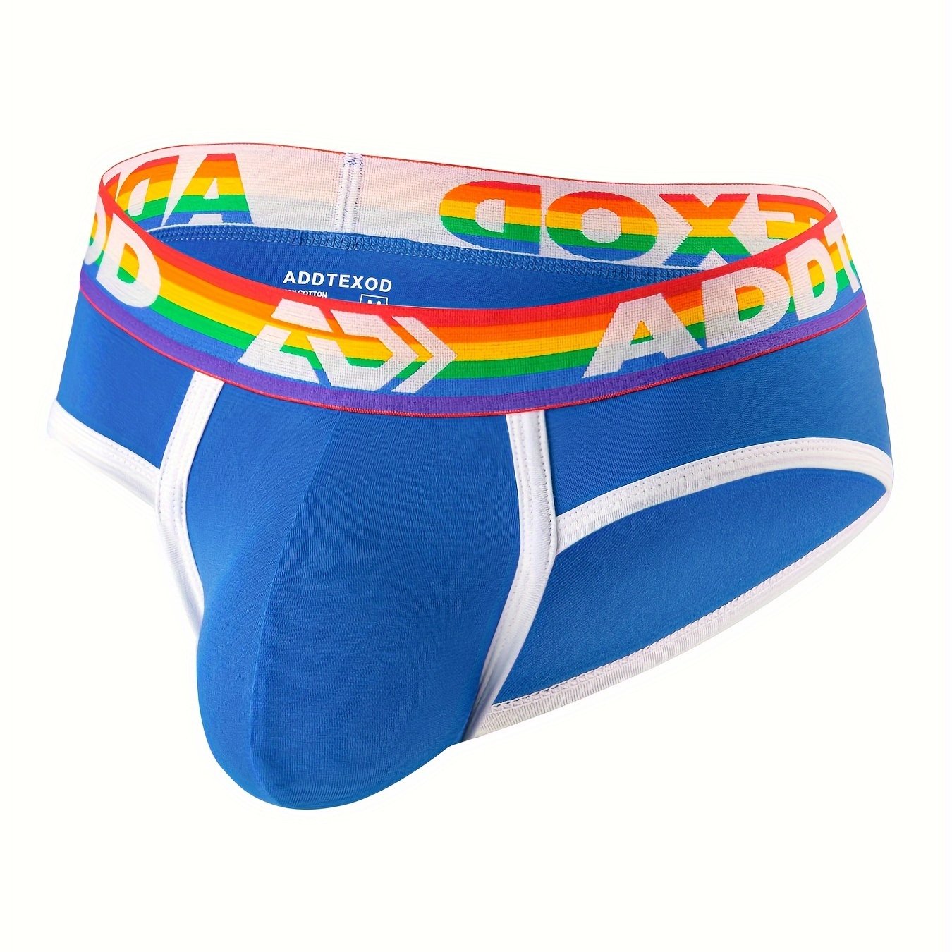 Image of Men's Underwear Rainbow Striped Waistband Fashion Briefs Summer Breathable Underwear Men