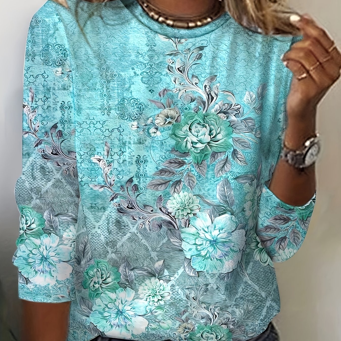 Plus Size - Plus Size - 2025 -border European Women's Wear Round Neck Long Sleeve Casual Loose Top Base T-shirt