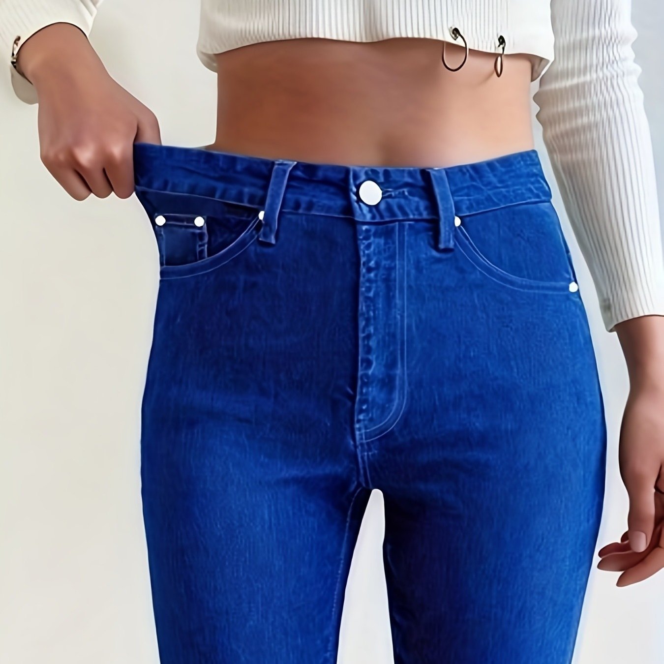 TEMU Women's Low-rise Slim-fit Jeans - High-quality Stretch Denim Fabric, Machine Washable For Spring/summer , Elegant Button Accents