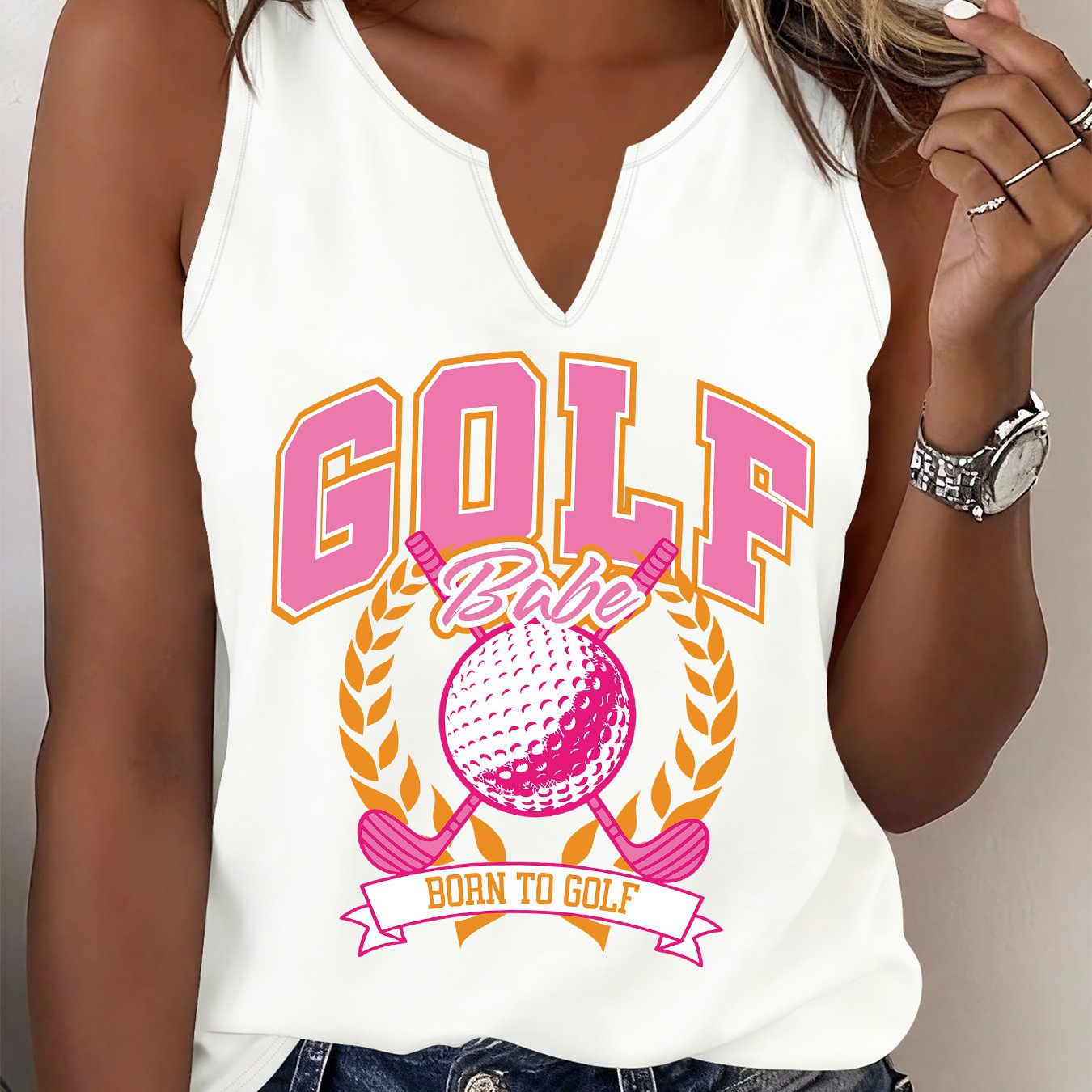 TEMU Women's -themed Sleeveless -neck Tank Top With Letter Print - Breathable Summer Blouse Vest, Machine Washable Swear Suitable For Casual Wear,