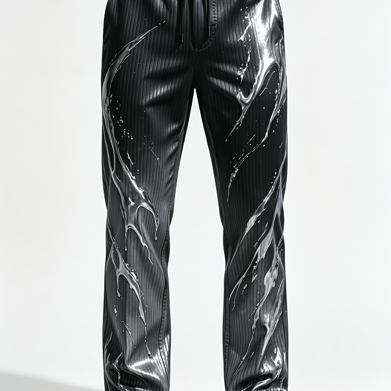 Image of Men's Liquid Splatter Metallic Straight Leg Pants With Elastic Waist Drawstring, Streetwear Casual Trousers