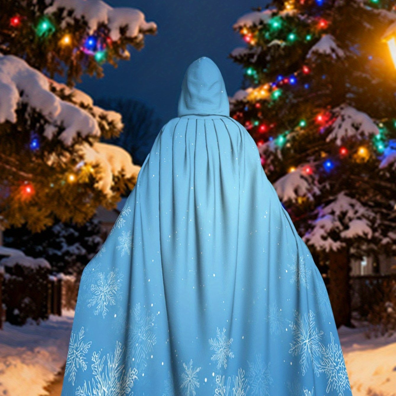 TEMU 1pc Lianyaoshi 2d Flat Printing Merry Christmas Portable Hooded Cape With Snowflakes, , 100% Polyester, Suitable For , Cosplay Party Favors, 2d