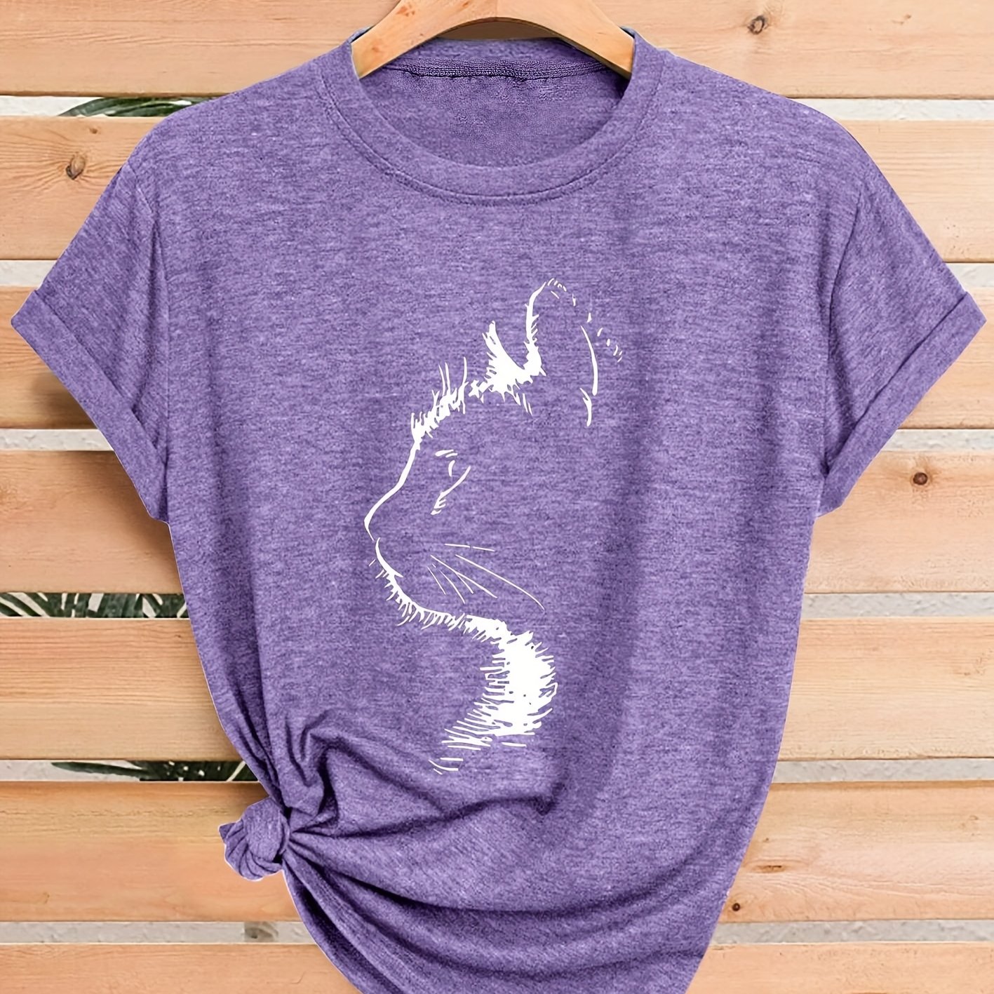 TEMU Fashion Retro Cat Cartoon Print Women's Casual Sports T-shirt | Crew Neck, Short Sleeve, Medium Stretch Fabric, Multicolor S-xxl