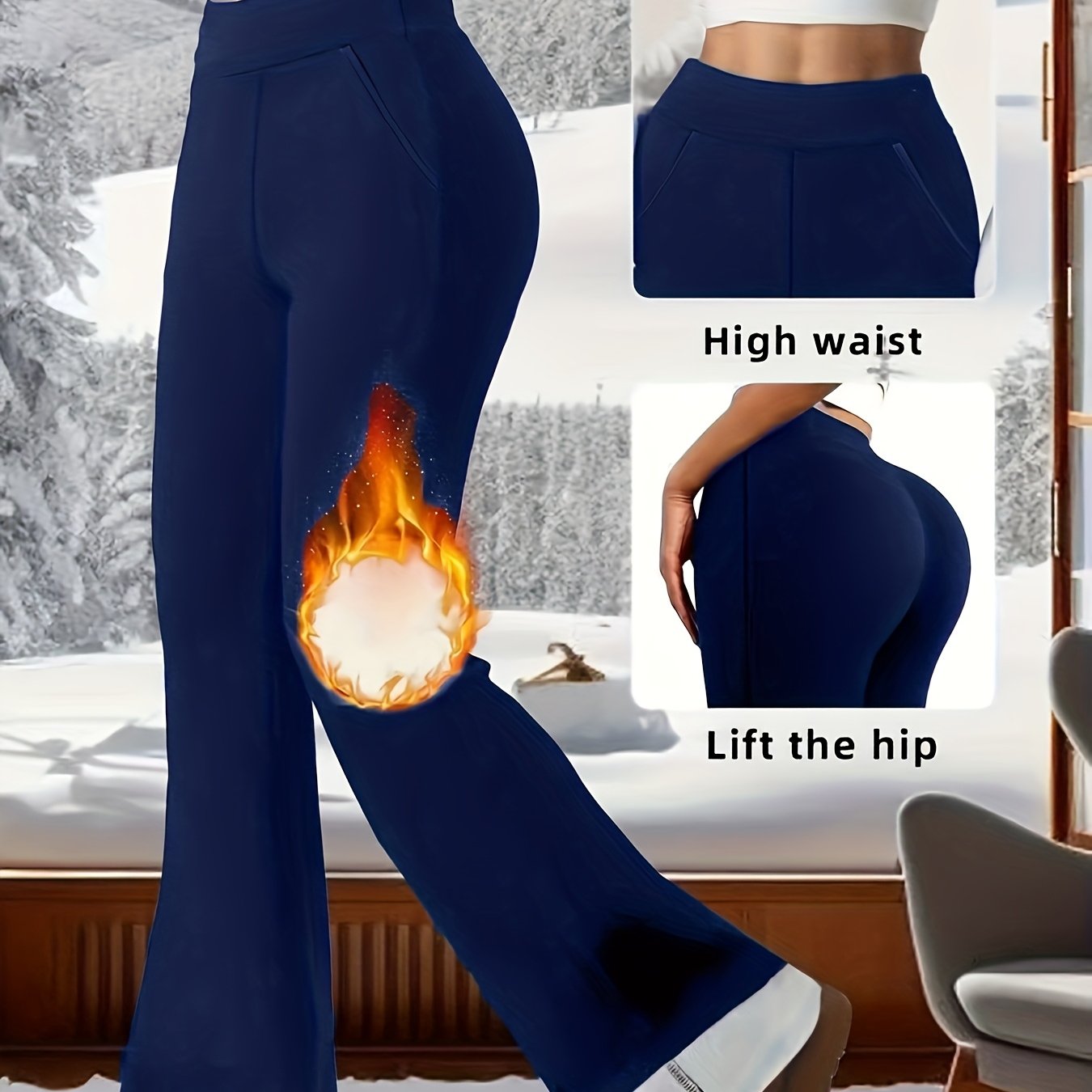TEMU Pantalones de yoga acampanados con forro para mujer, otoño/invierno - Pantalones deportivos casuales de cintura , entallados y ajustados con