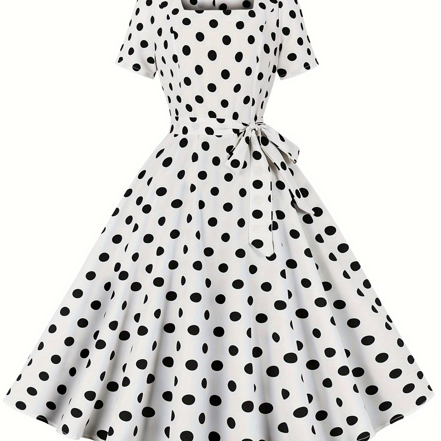 Retro Polka Dot Print Short-sleeved Square Neck Casual Party Dress