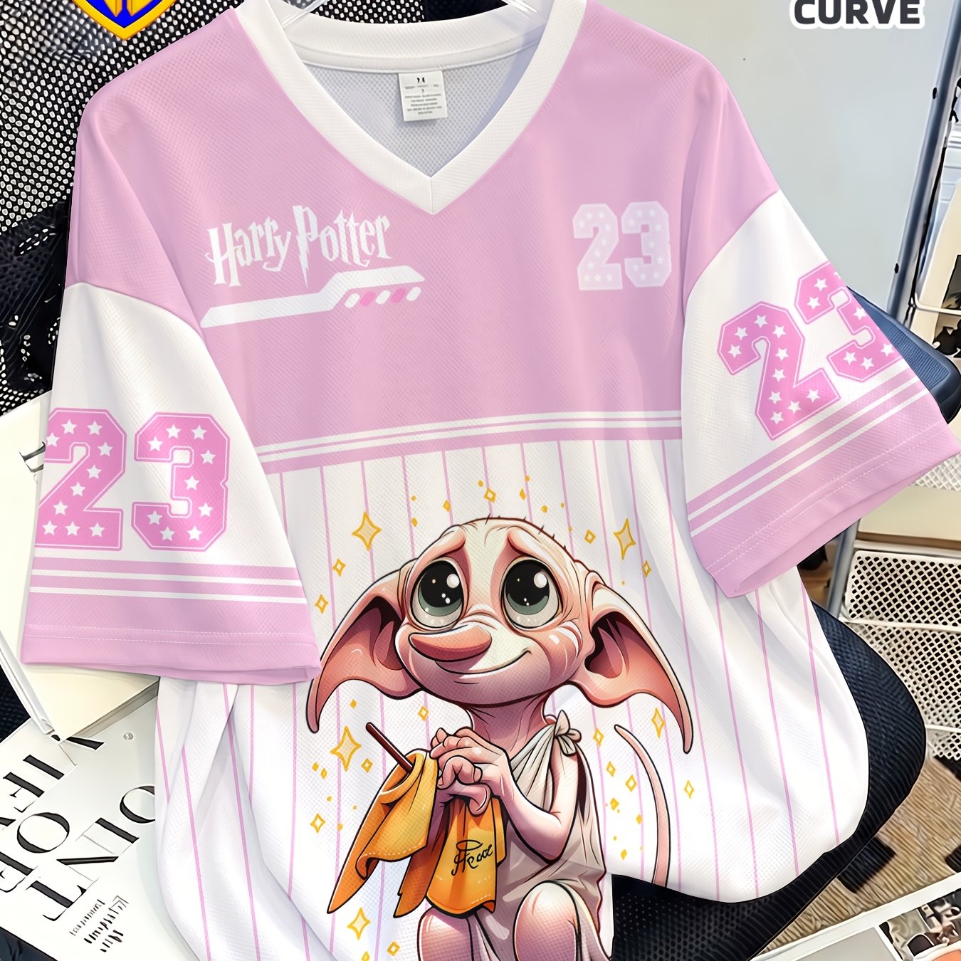 TEMU Plus Size, Harry Potter. Dobby. Plus Size Unisex V-neck Short Sleeve T-shirt. Y2k,, Outdoor Travel, Vintage,, Party, Everyday Trendy Outfits,
