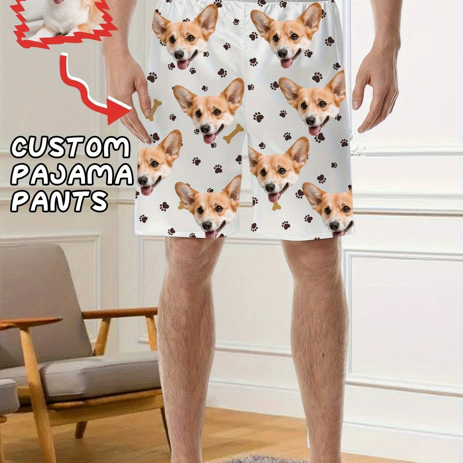 TEMU Custom Men's Pants With Funny And Pet Heads, Custom Men's Home Shorts, Suitable For Daily Wear