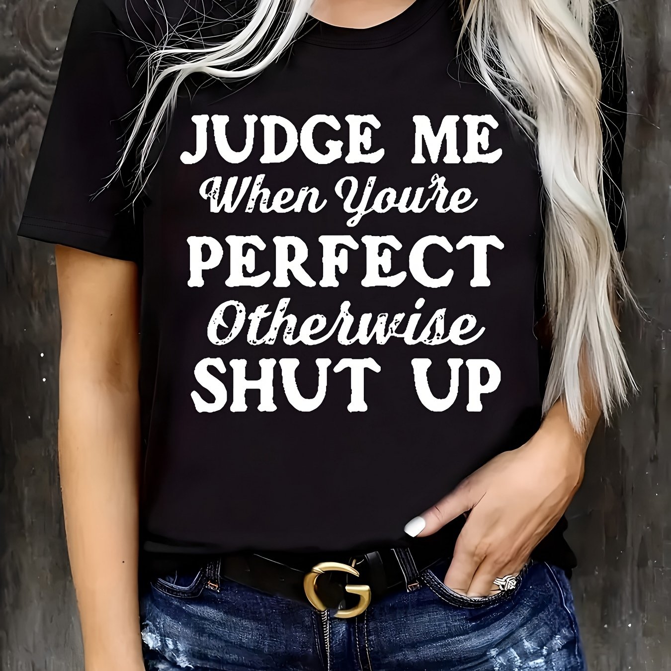 TEMU Plus Size - Plus Size - Women's Plus Size Casual T-shirt With When You're ! Print - Soft And Elastic Rou 0401 Comfortable And Vibrant, Easy