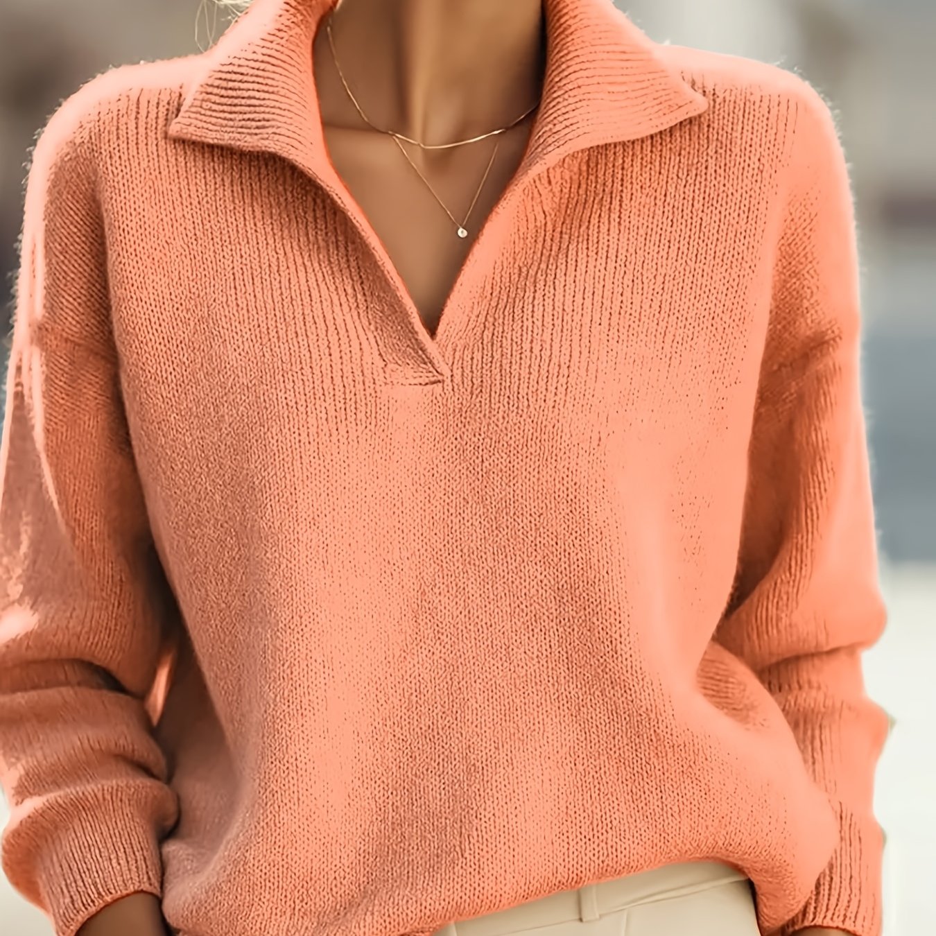 TEMU Women's Autumn/ Sweater, Easy Solid Color V-neck Basic Top, Regular Fit For Elegant And Comfortable Wear, Suitable For Holiday Parties,