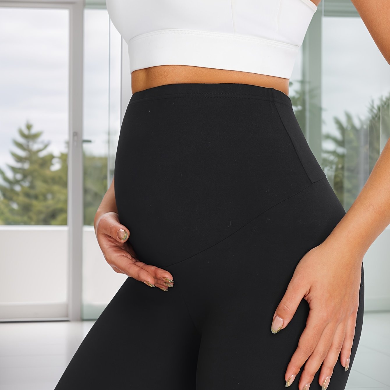 Image of Women's Maternity Workout Pants - High-waisted Stretch Pregnancy Pants Suitable For Yoga, Gym, Casual Wear - Full-, Elastic Ankle, Wear, Athletic For Use