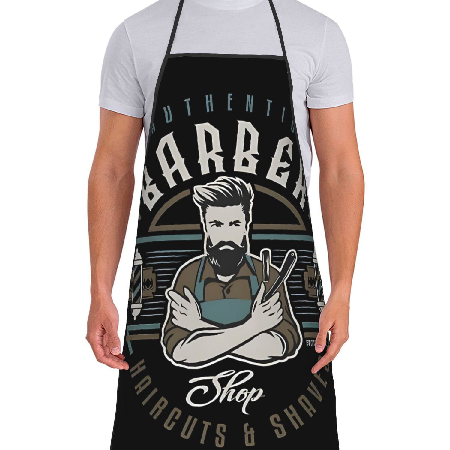 TEMU Adjustable Shop Pole Haircut Shave Gentleman Bib Apron, Soft Polyester Kitchen Apron, Cooking Baking Uniform For Restaurant2d Print Design