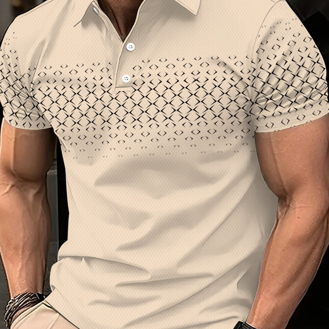 E-shop Herren Kurzarm Polohemd mit 3D-Druck - Schwarz-Grau-Weiß Streifenmuster - Sportlicher Stil - Sommer Kurzarmhemd für Herren