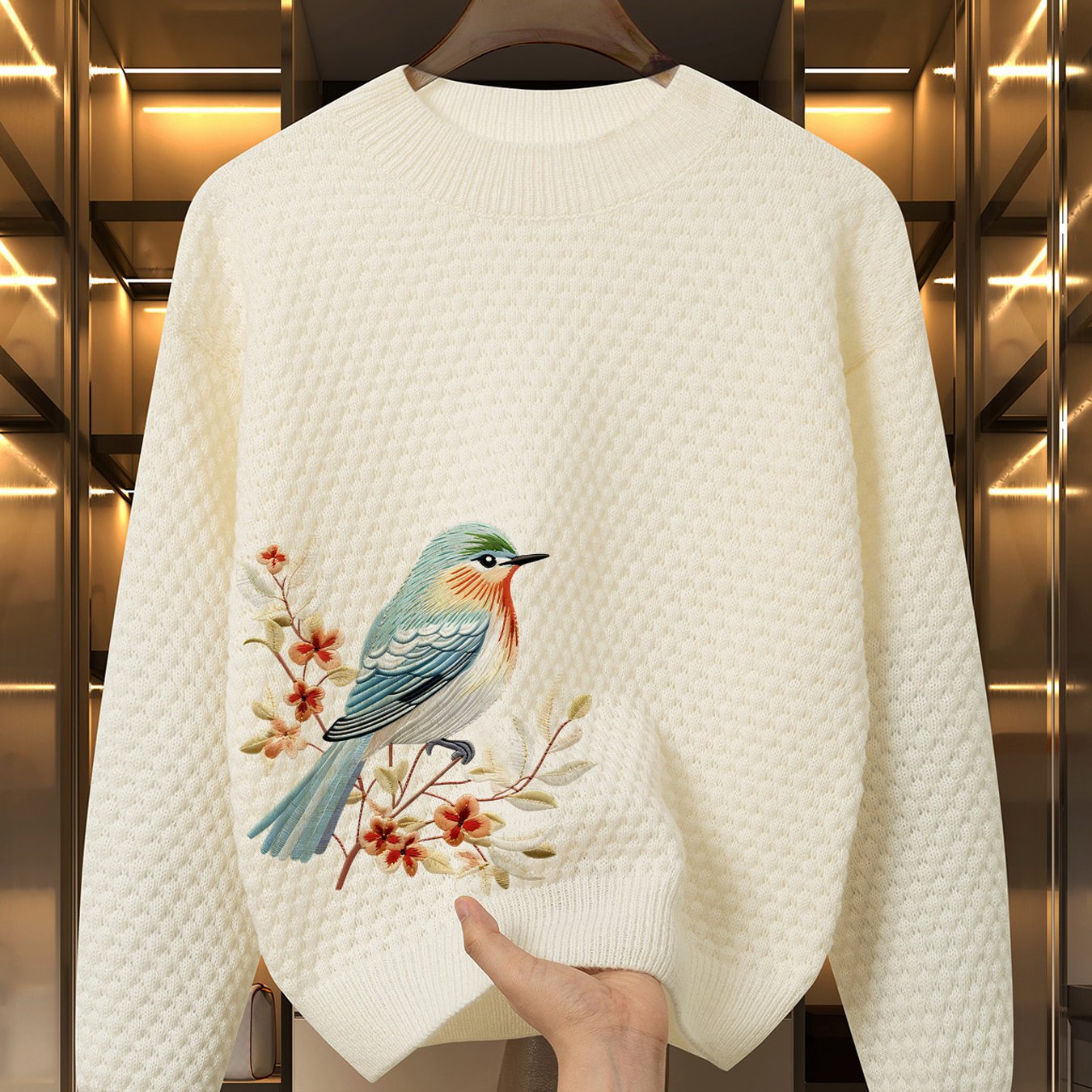 TEMU Pull à manches longues pour femme, à aiguilles épaisses, avec imprimés tendance, col rond à manches longues, adapté pour et l'hiver et à ,