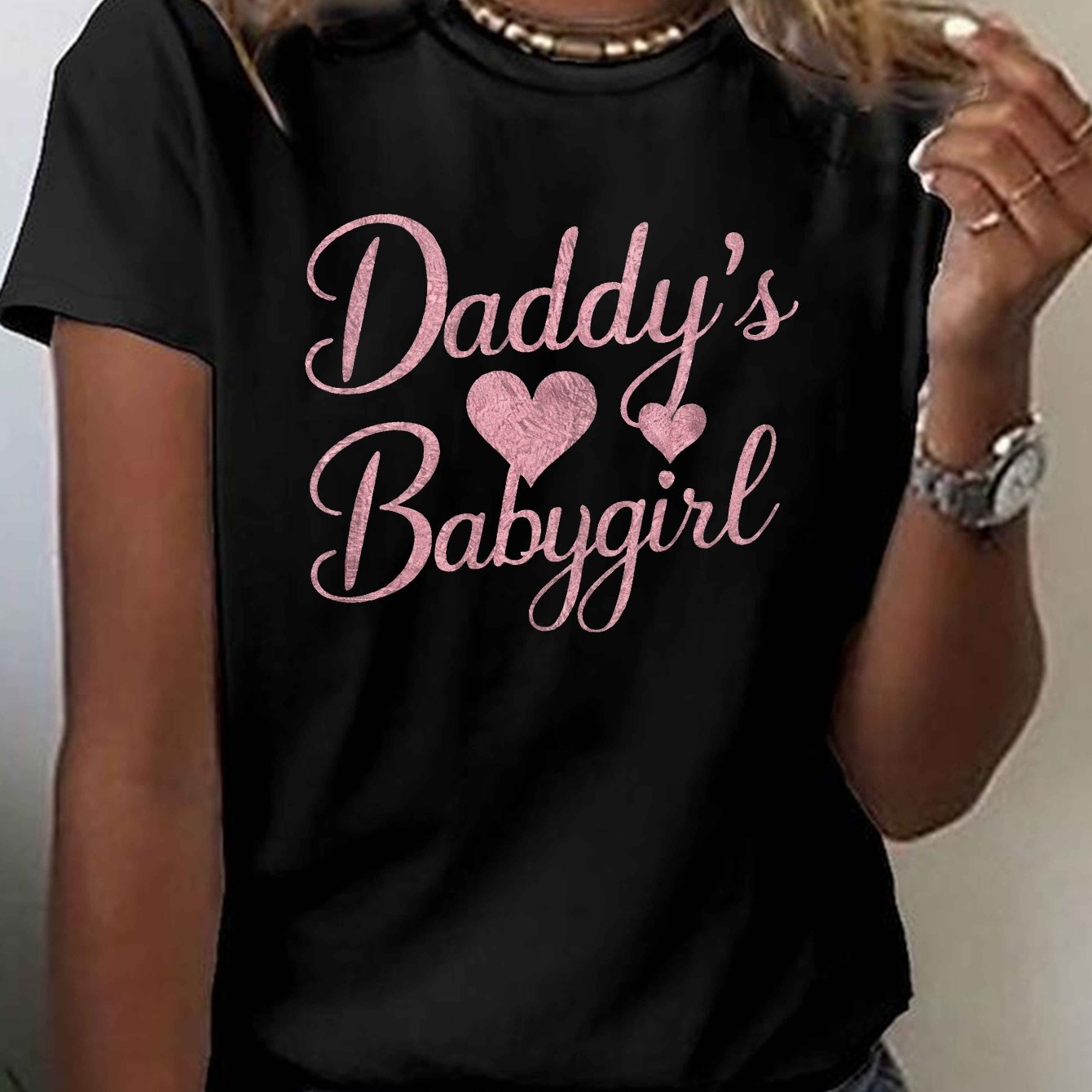 TEMU Daddys Graphic Print T-shirt, Short Sleeve Crew Neck Casual Top For Summer & Spring, Women's Clothing