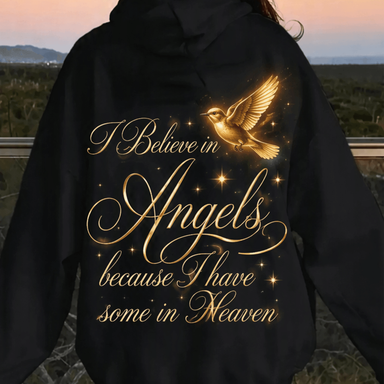 Image of Women's Thickened Fleece Warm Hoodie With And " In Angels I Have Some In Heaven" Text, Autumn Winter Daily Outdoor Wear, Meaningful Gift For