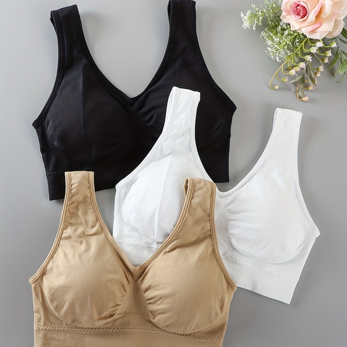 Image of 3pcs And Breathable Push-up Sports Bra Set Women's Wireless Back Smoothing Anti-shake Running Vest Yoga Sports Bra