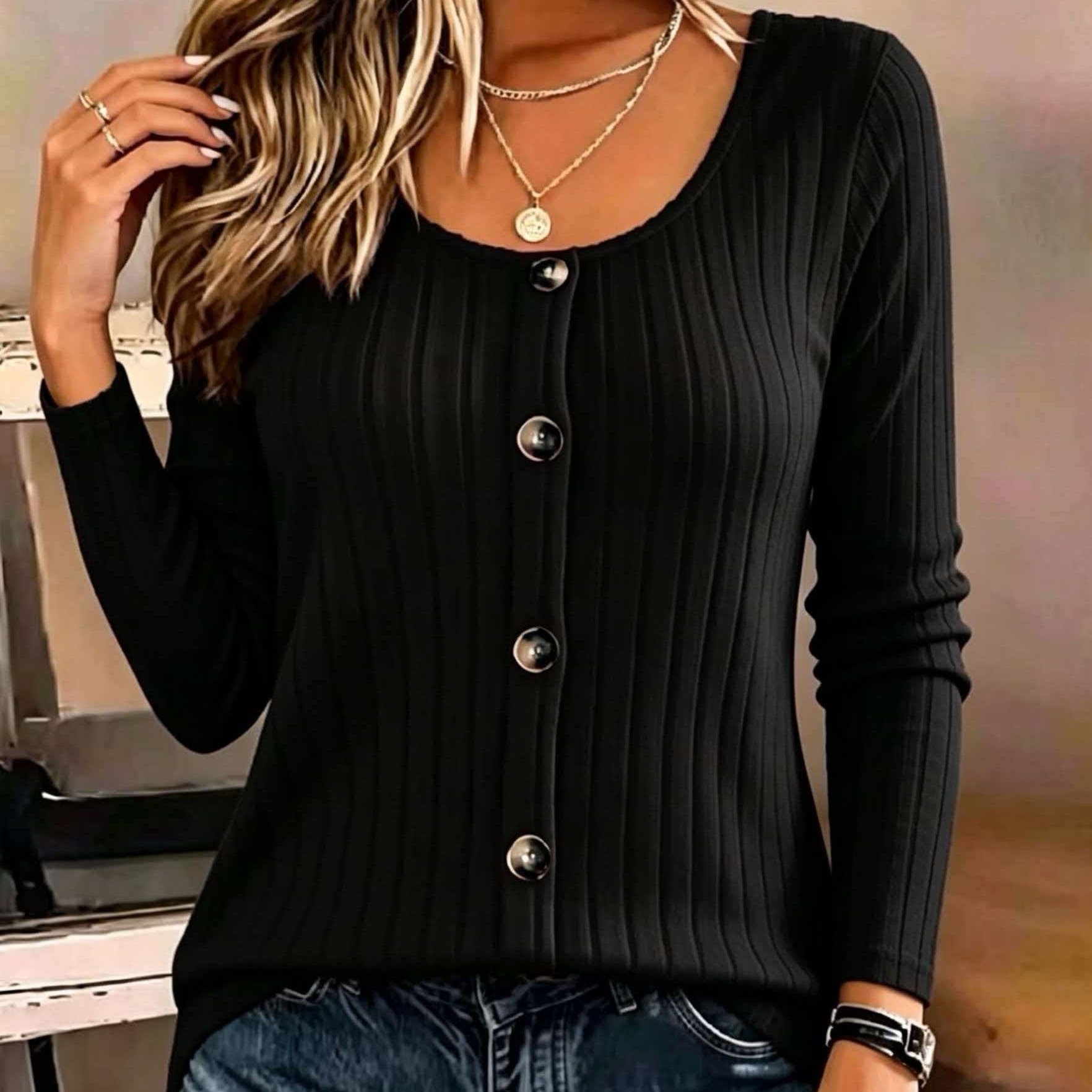 TEMU Women's Casual Ribbed Long-sleeve T-shirt