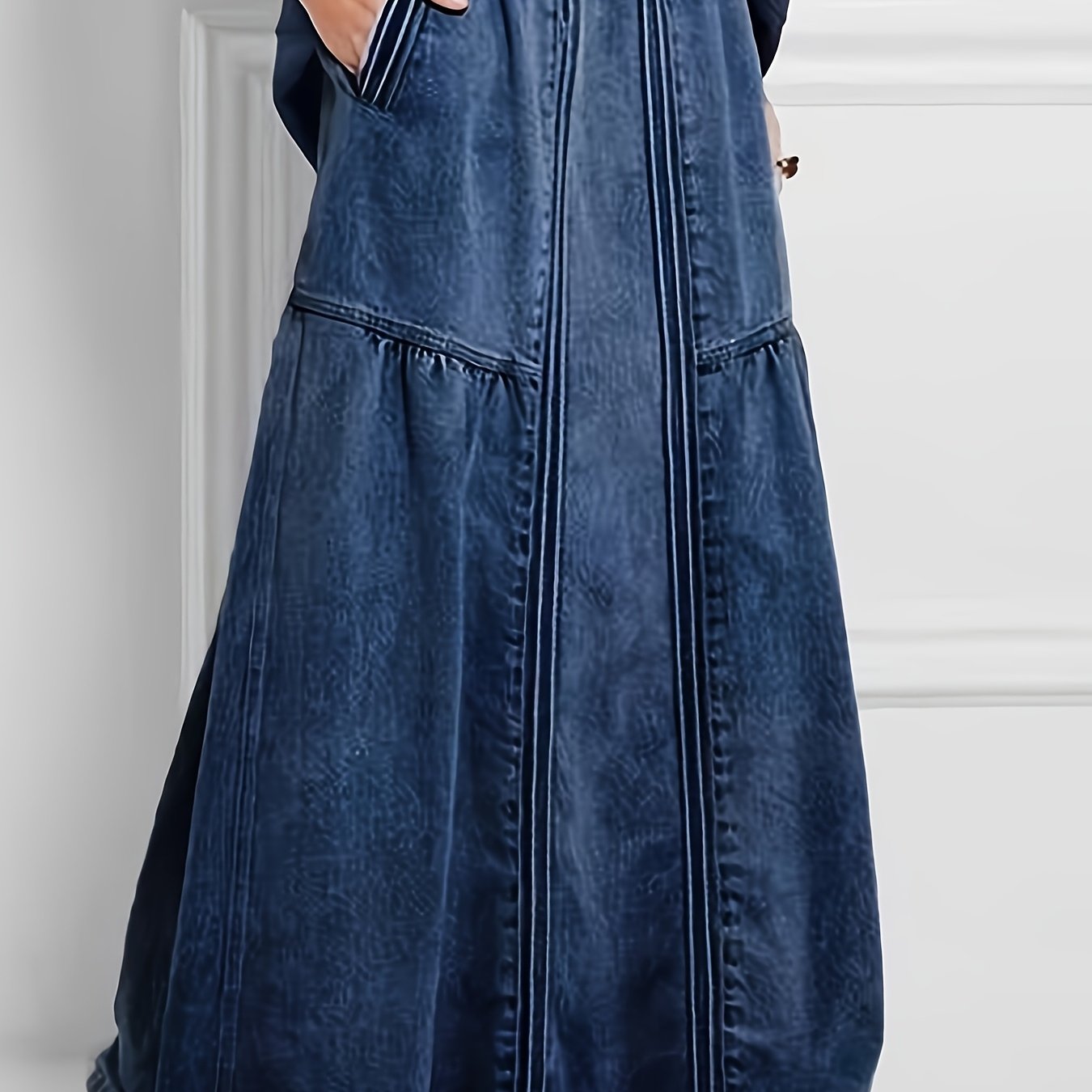 Image of European And American Women's Autumn And Winter Denim A-line Skirt, With Tied Brushed Elastic High Waist, Easy And Versatile Long Skirt, Street Style Wear, Comfortable, Soft, And Durable Fabric