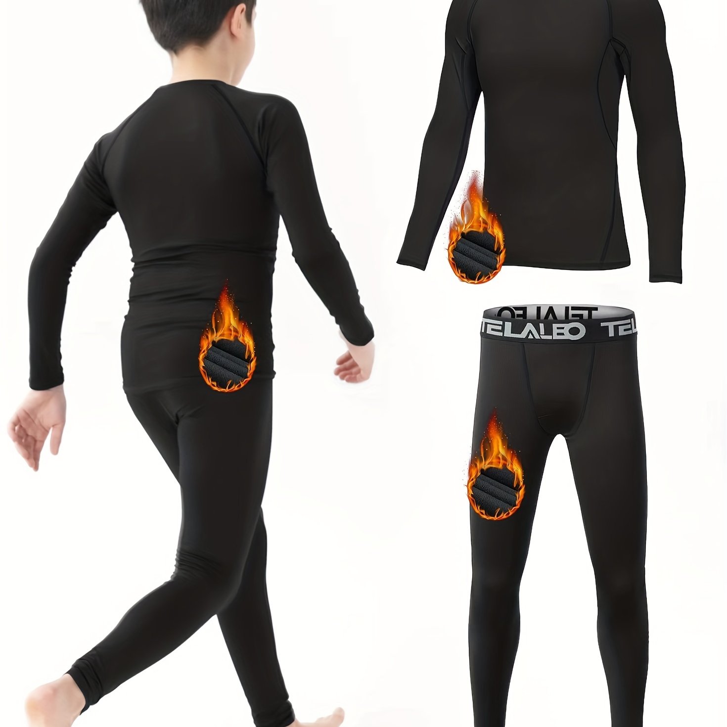 TELALEO Boys Thermal Compression Leggings Pants Youth Fleece Lined Base  Layer Tights Cold Weather Heat Gear (Fireball is an AD)