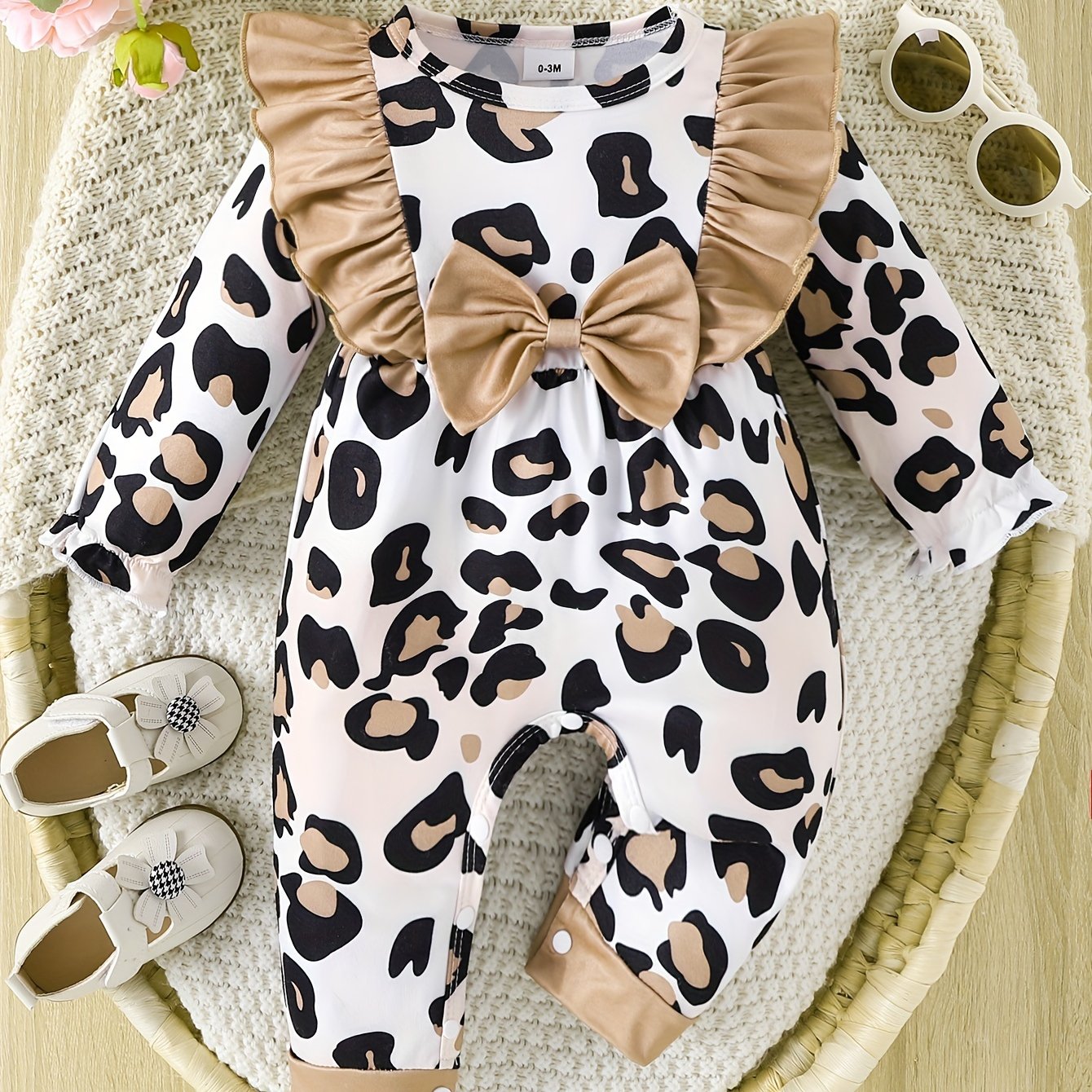 Baby Girl Long Sleeve Bodysuit Cute Ruffle Tunic Flower Deer Print Cute Onesie Daily Clothes For Spring Autumn