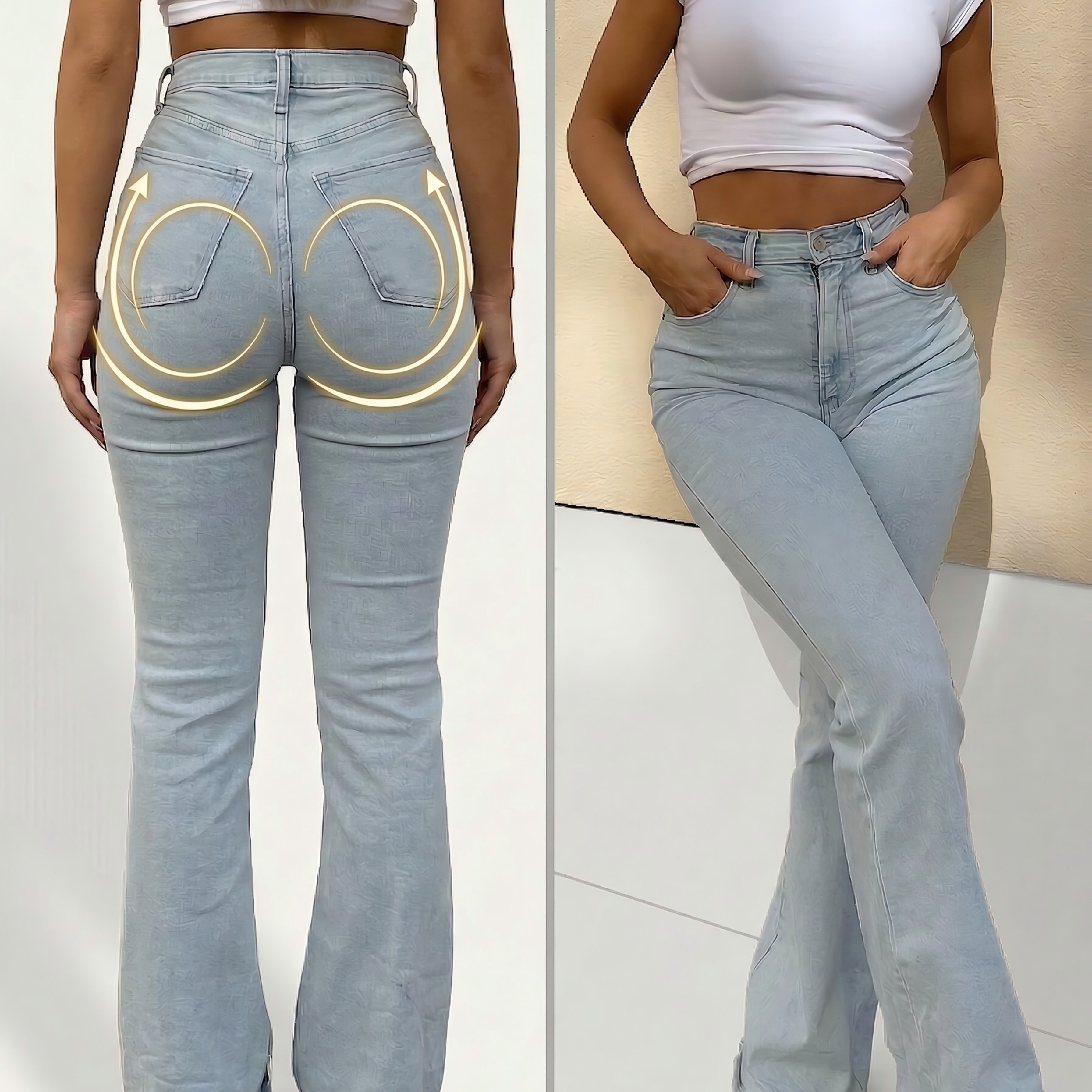 Women's High-stretch Slim-fit Flared Jeans - Vintage Washed Denim, Elegant Mid-rise Stretch Flared Jeans For Women, Fashionable And Versatile, Mid-rise, Machine Washable