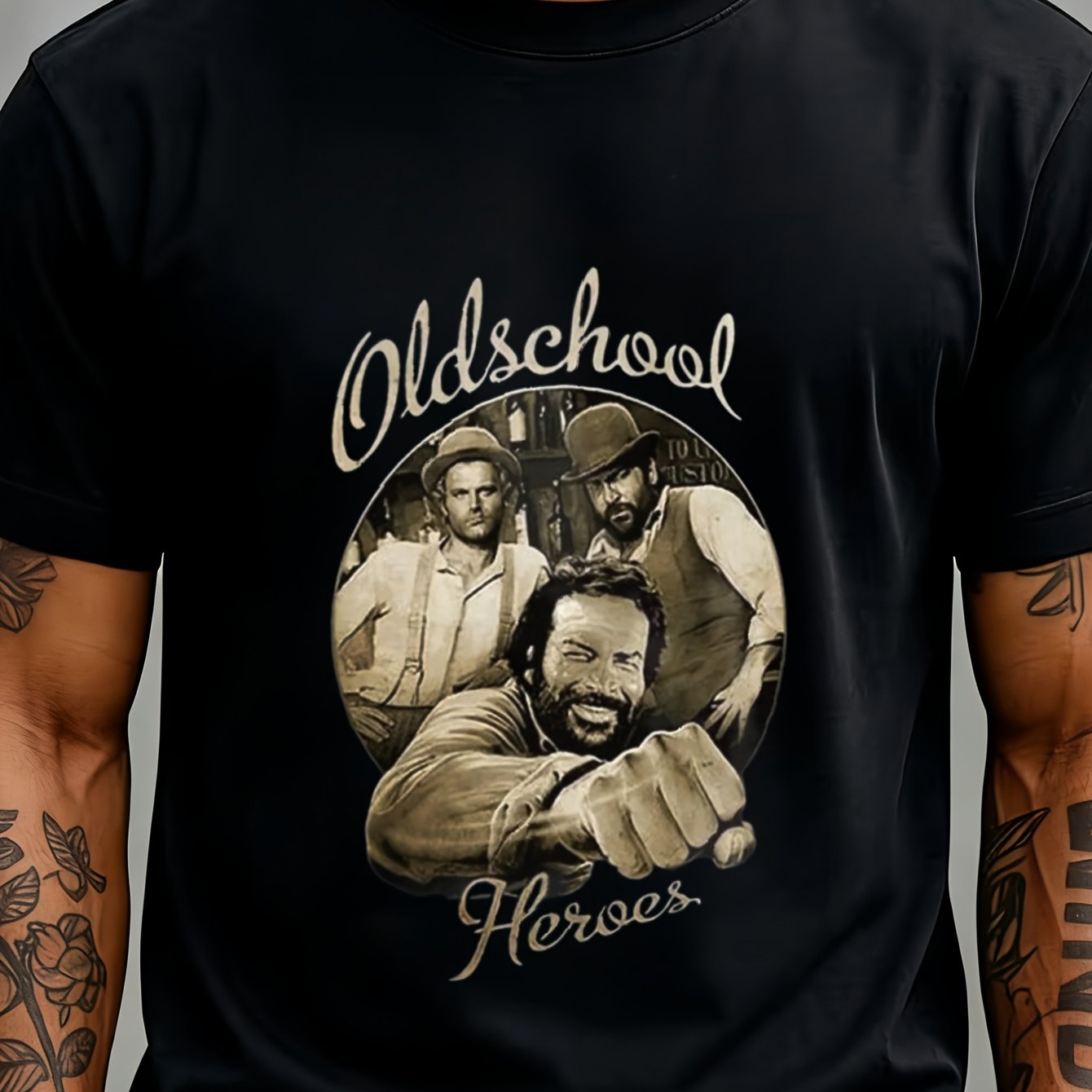 Image of Black T Shirt Oldschool Western Movie Characters Wear For Men, Plus Size