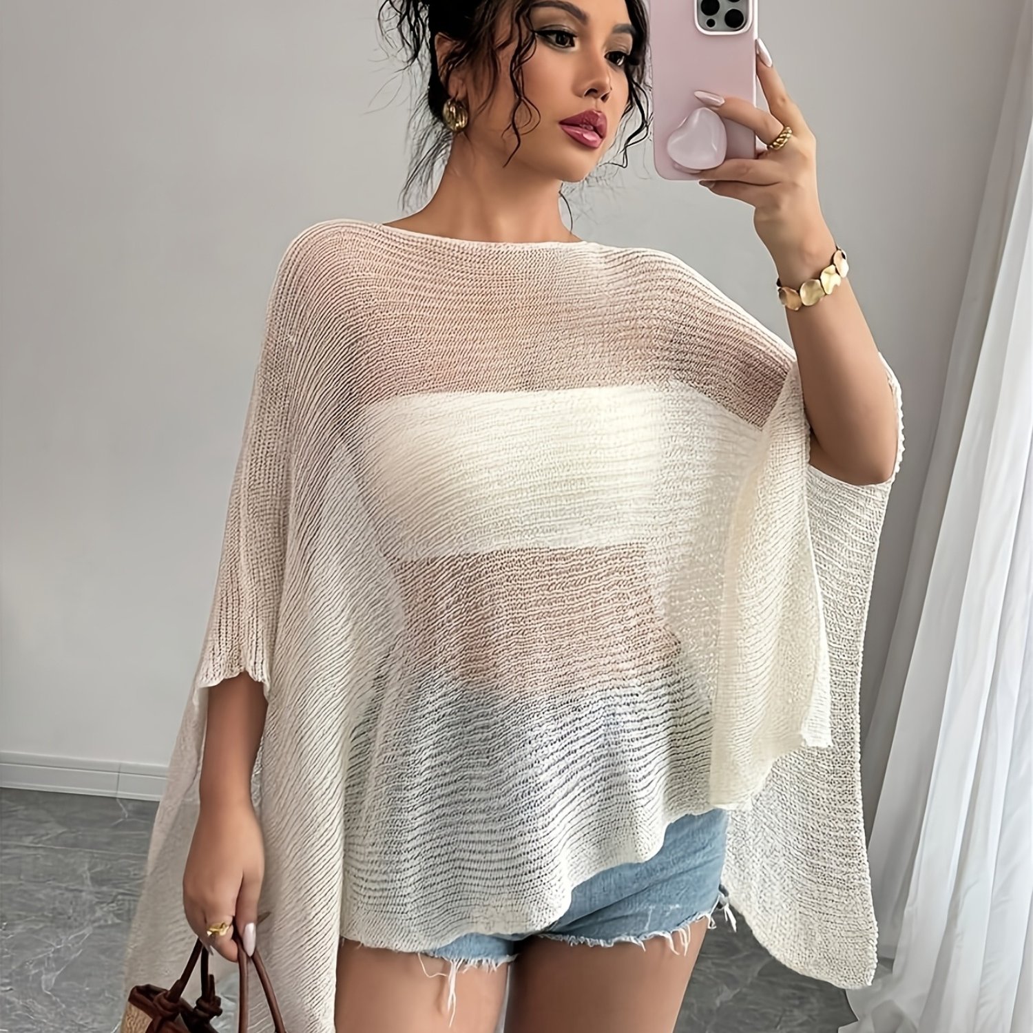 TEMU 세련되고 우아한 루즈 섀이 카디건, 가볍고 통기성 좋음, 넉넉한 디자인, 여성용, 봄/여름 캐주얼 웨어, 캐주얼 여행, 해변, 다기능