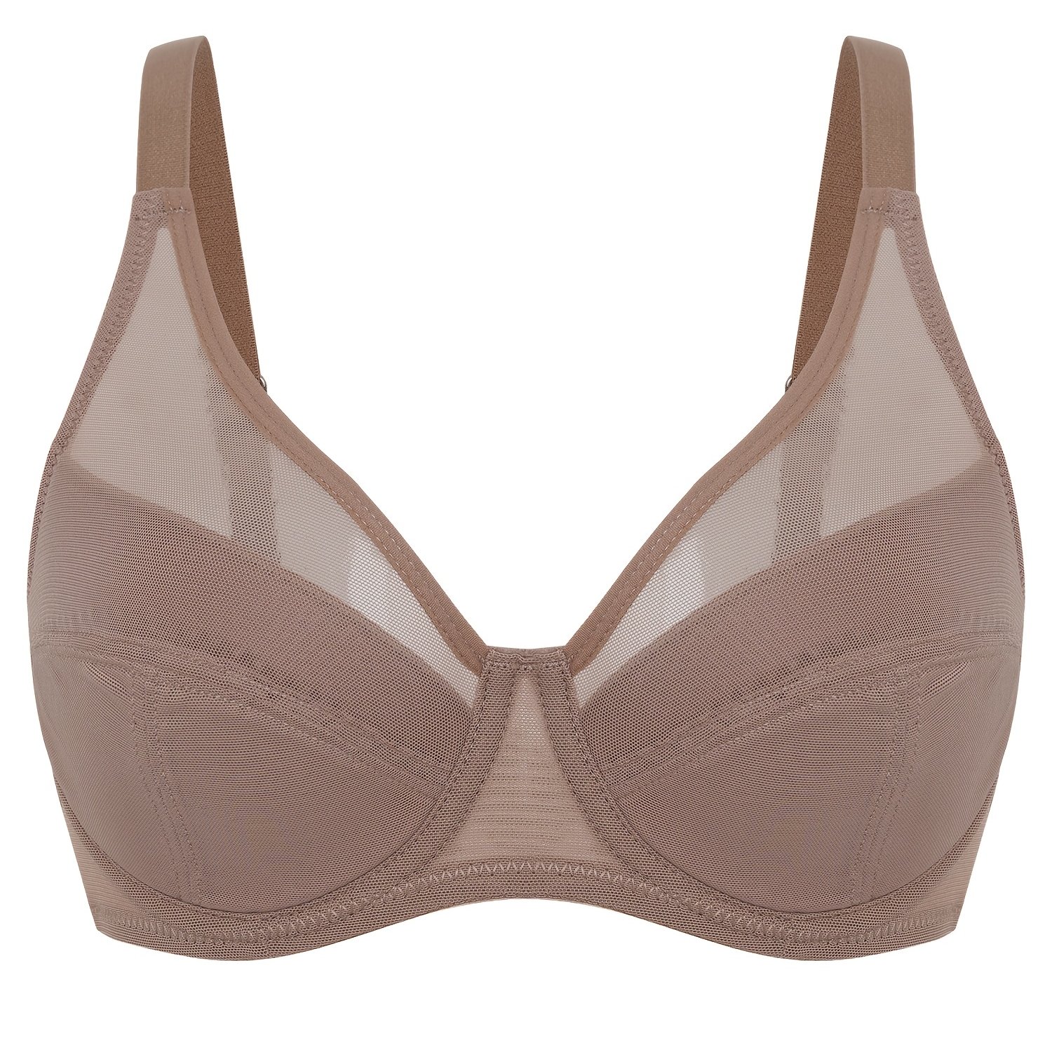 TEMU 1pc Elegant Chic Sexy Mesh Push-up Women's Bra, French Romantic Semi-sheer Mesh Lightweight Large Bust Small Size Lingerie, Deep V-neck 3d