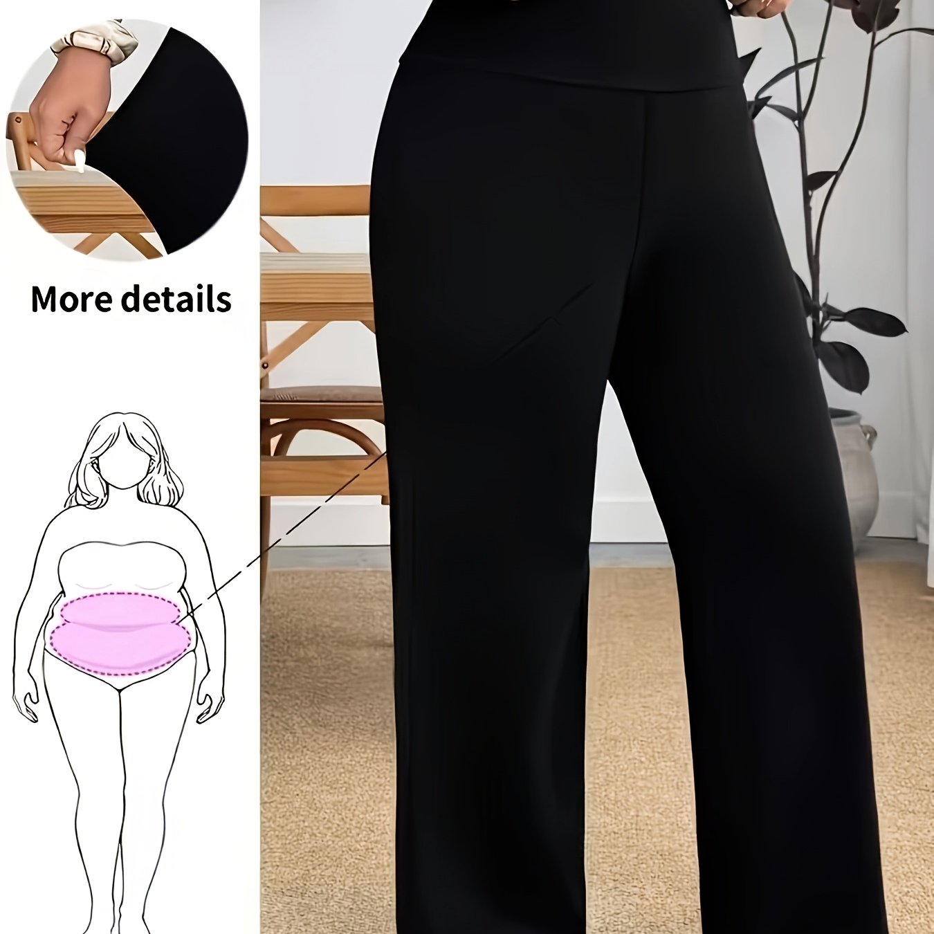 TEMU Plus Size Women's Wide Waist Stretch Flare Pants - Loose Fit, Ideal For Shape, No Belt Design, Solid Color Machine Washable, Suitable For ,