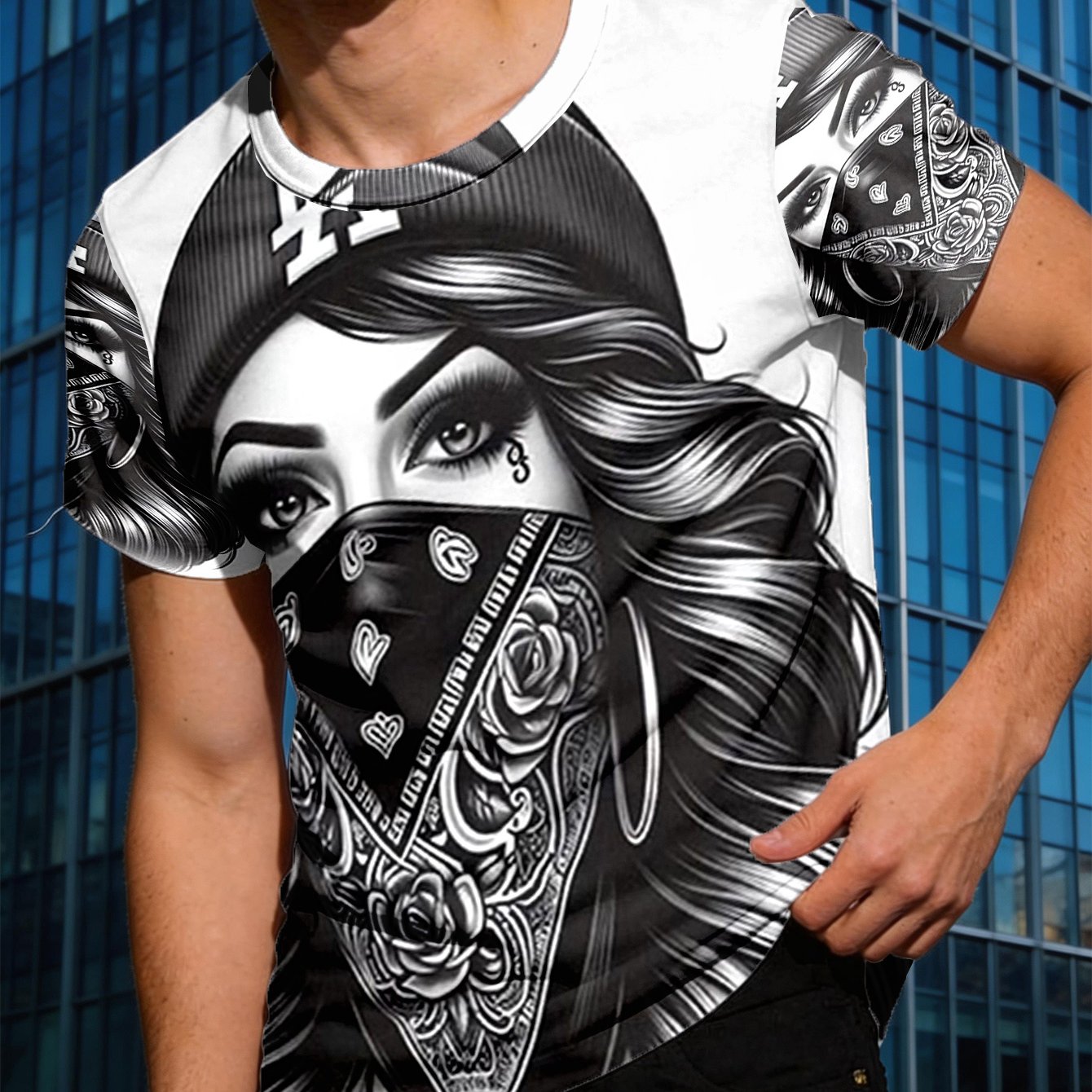 TEMU Men's Short-sleeve T-shirt - La Letter Logo Print - Suitable For Casual Daily Wear - - Trendy And Individual Style - For Gaming-themed Parties -