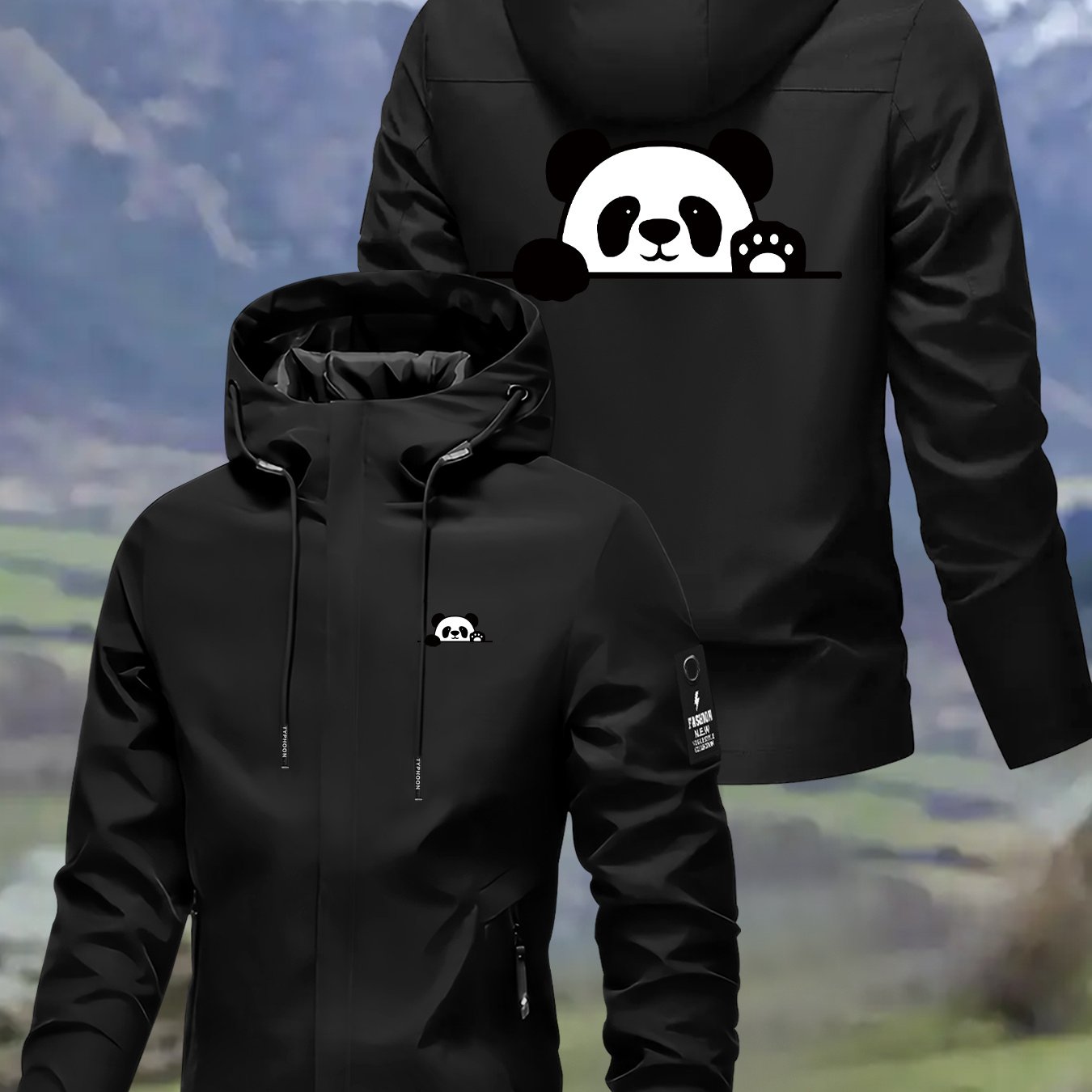 TEMU 's Panda Print Jacket, Windproof Outdoor Hiking Jacket, Unisex Outerwear