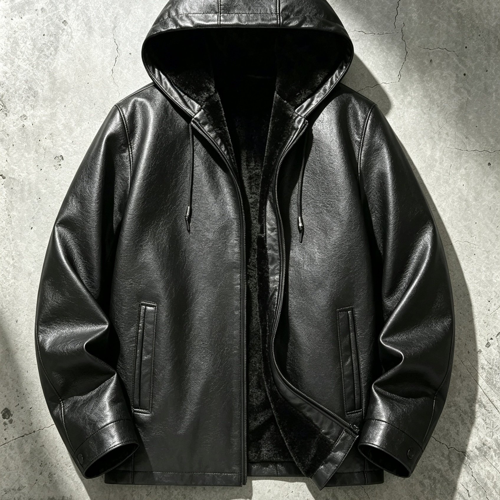 TEMU Men Hooded Thermal Pu, Thick Fuzzy Inner Winter Jacket, Casual Zip Up Outerwear, Versatile Daily Fall Winter Clothes