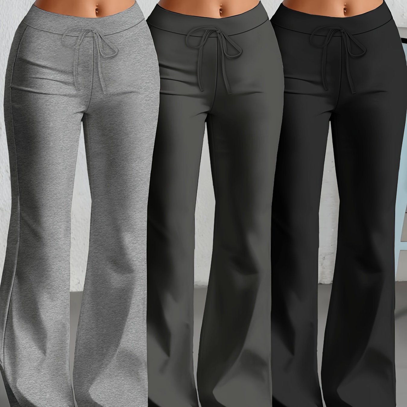 TEMU Europäische und amerikanische Damen-Straight-Leg-Flare-Hosen, trendige Casual Langhose Set aus 3 Stück