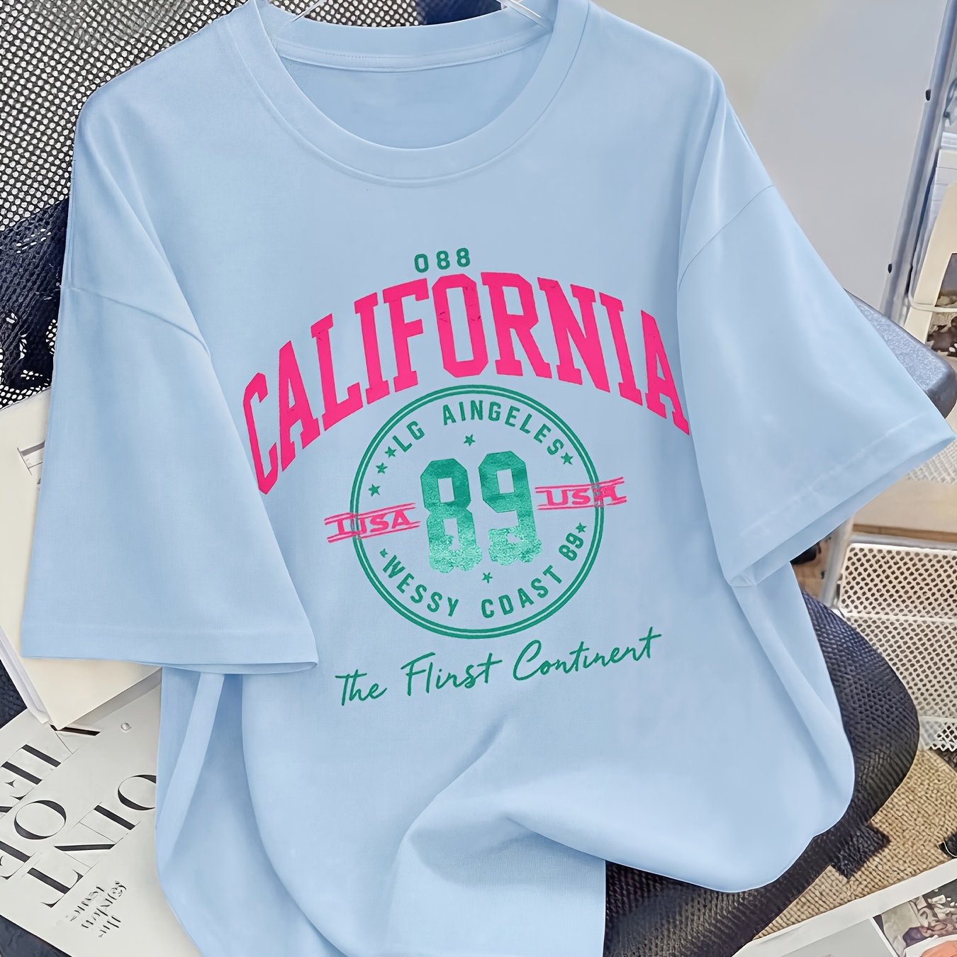 TEMU Women's '89 T-shirt - Oversized Retro Tee With Iconic '89 Print, Crew Neck Short Sleeve Casual Summer Top Suitable For Daily Wear & Layering,
