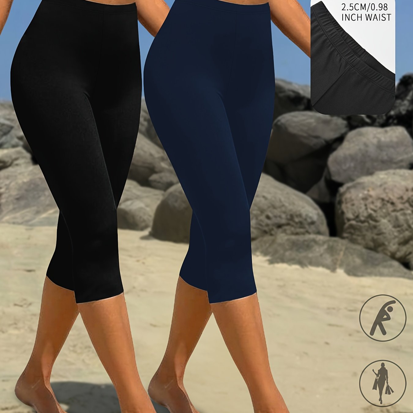 TEMU 2-pack Super Soft Capri Pants For Women, High Stretch Non-see-through Trousers