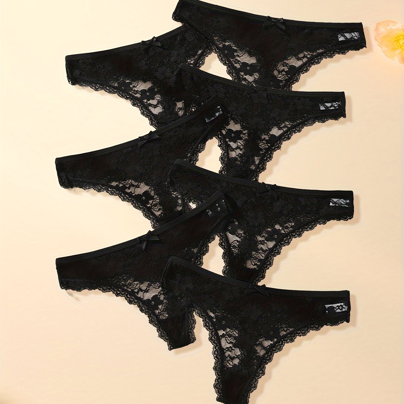 E-shop 7er-Pack einfache schwarze Spitzen-Damenslips, atmungsaktiv, modische dehnbare Unterwäsche, geeignet für den Strandurlaub