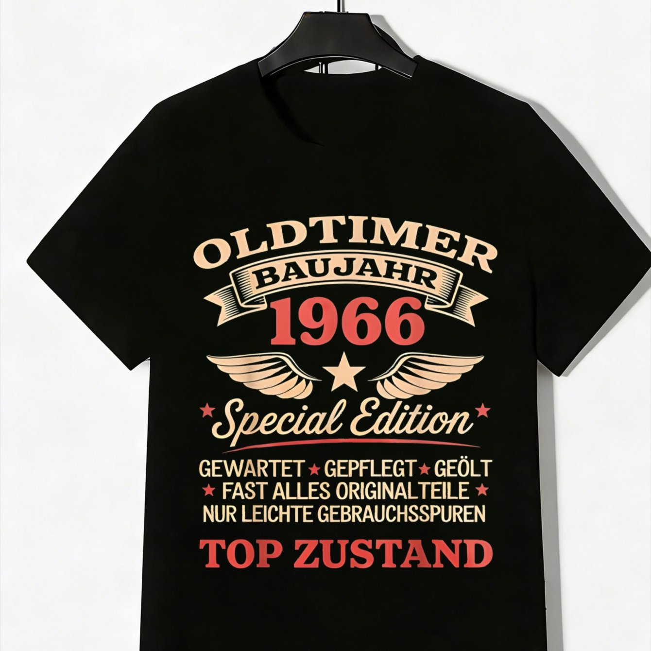 Black T Shirt With Baujahr 1966 Special Edition Print For Men Casual Streetwear Outfit