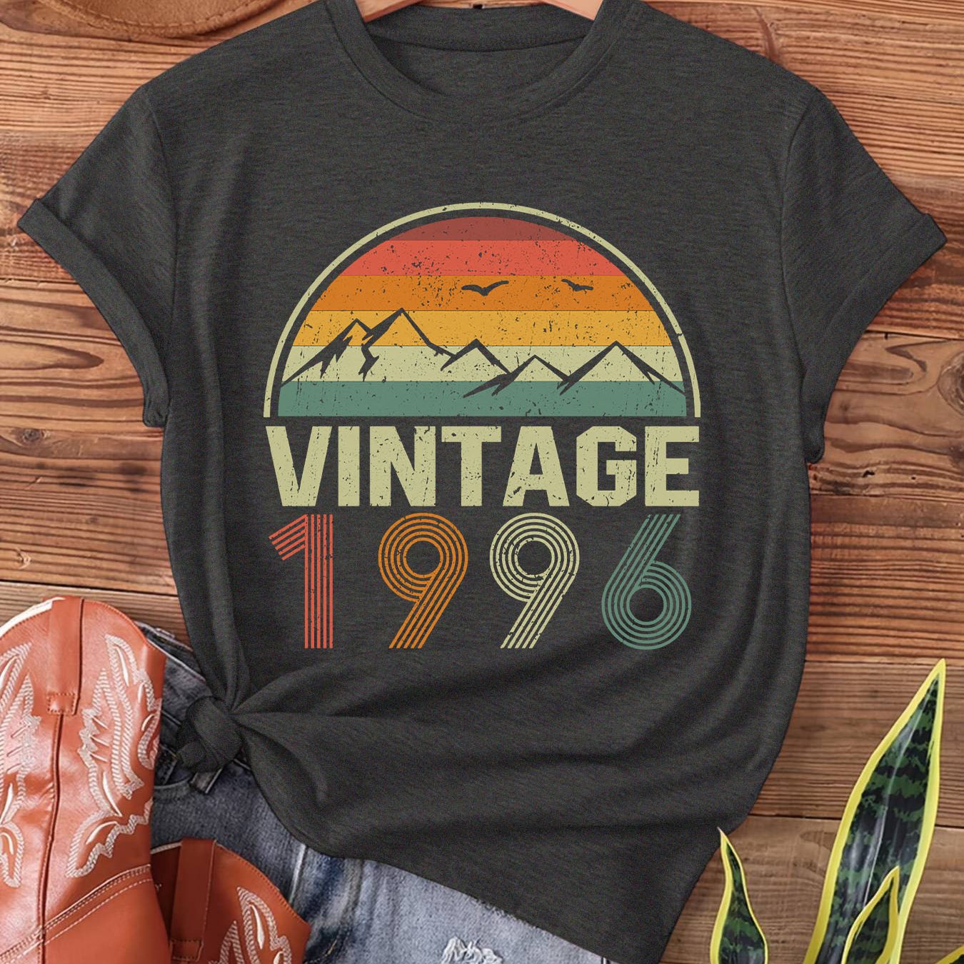 TEMU 30th Birthday Gift Idea Vintage 1996 Print T-shirt, Short Sleeve Crew Neck Casual Top For Summer & Spring, Women's Clothing